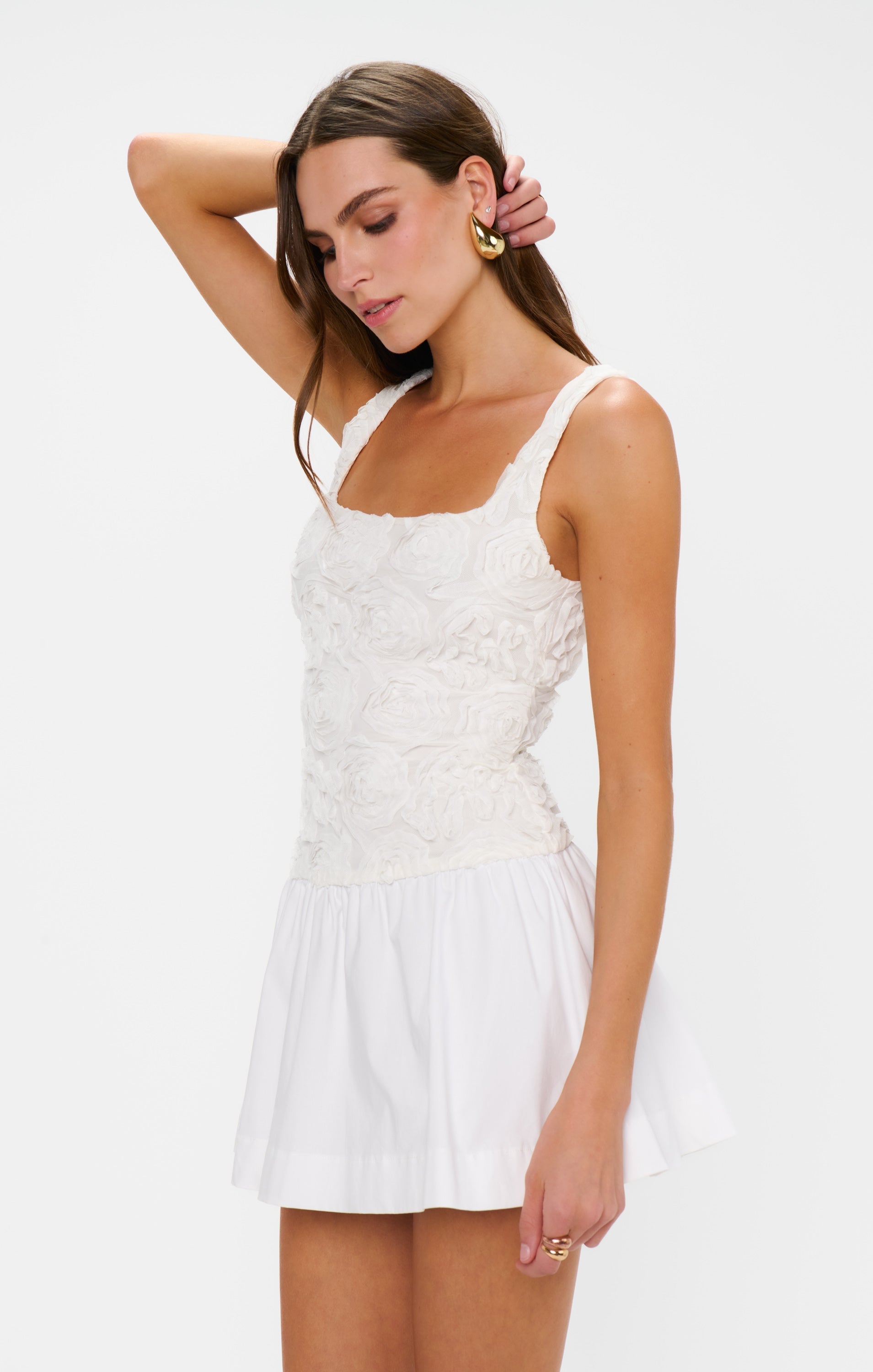 Bradshaw Mini Dress ~ Rosette Mesh White