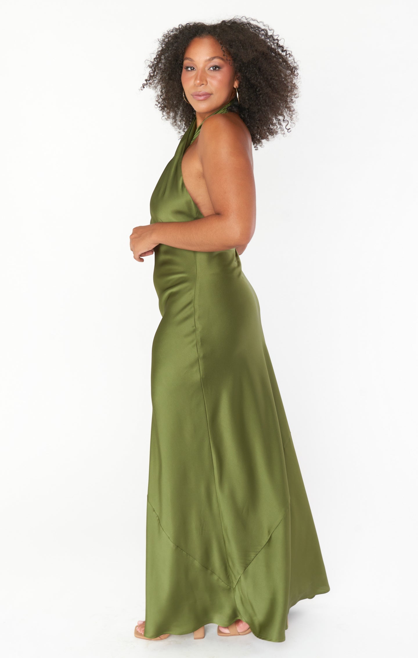 Jasmine Halter Maxi Dress ~ Rich Olive Luxe Satin