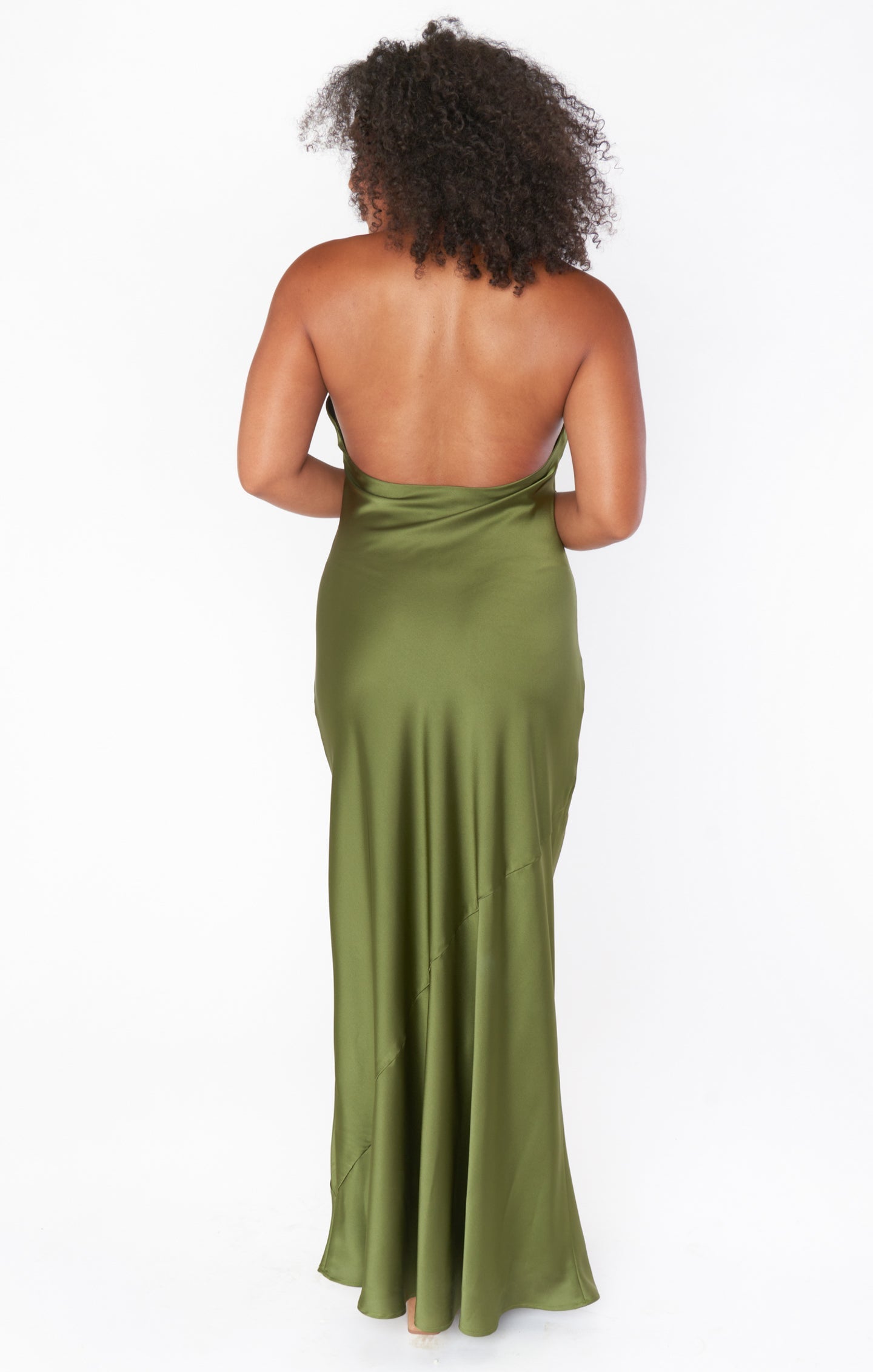 Jasmine Halter Maxi Dress ~ Rich Olive Luxe Satin