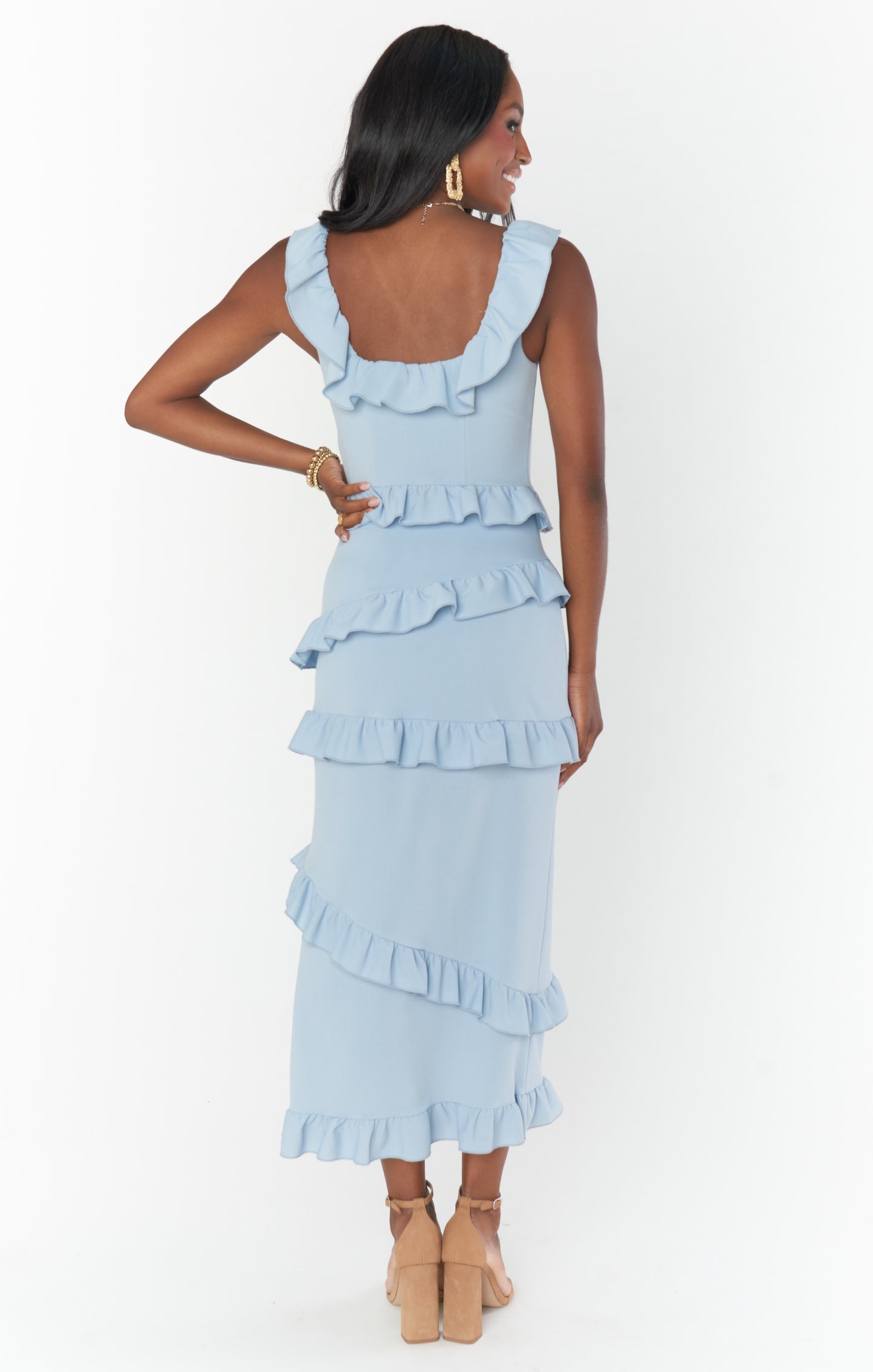 Greta Dress ~ Steel Blue Stretch