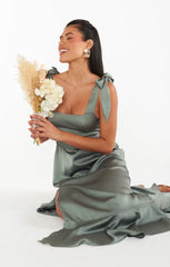 Claire Midi Dress ~ Deep Sage Luxe Satin