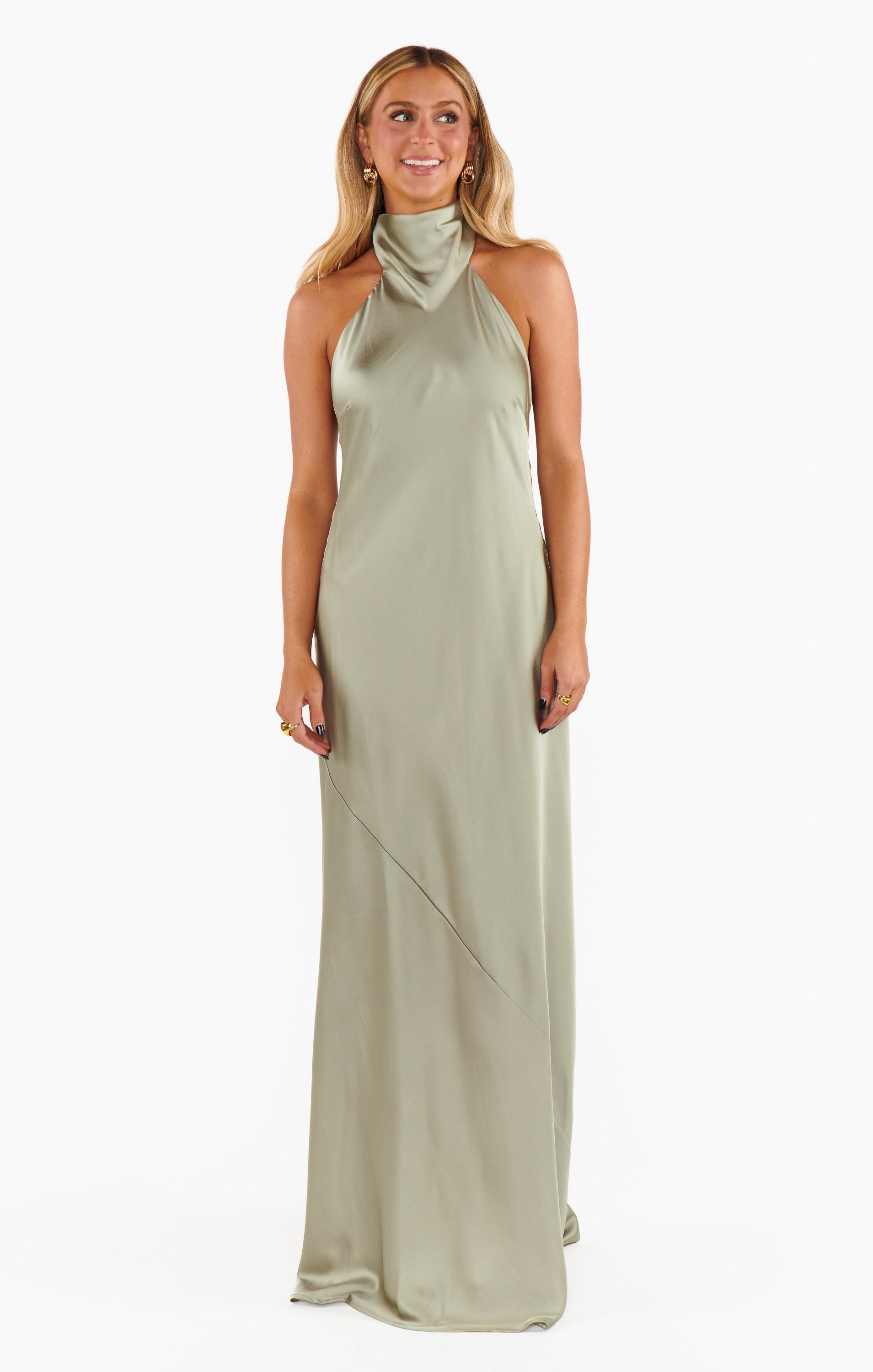 Lisa Maxi Dress ~ Moss Green Luxe Satin