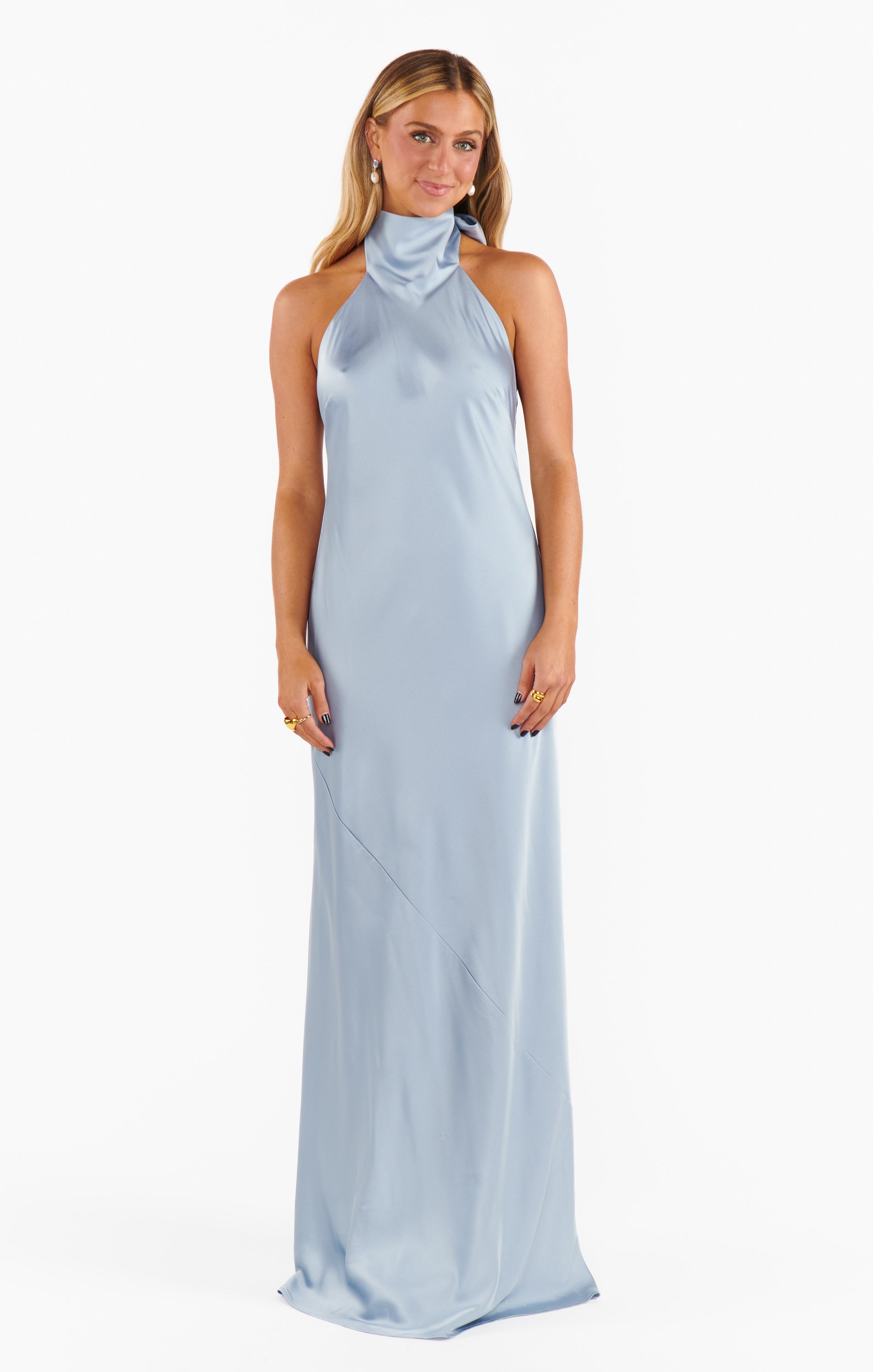 Lisa Maxi Dress ~ Steel Blue Luxe Satin