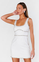 Gina Dress ~ White Rhinestone Jacquard