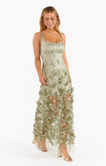 Stephanie Dress ~ Moss Green 3D Floral