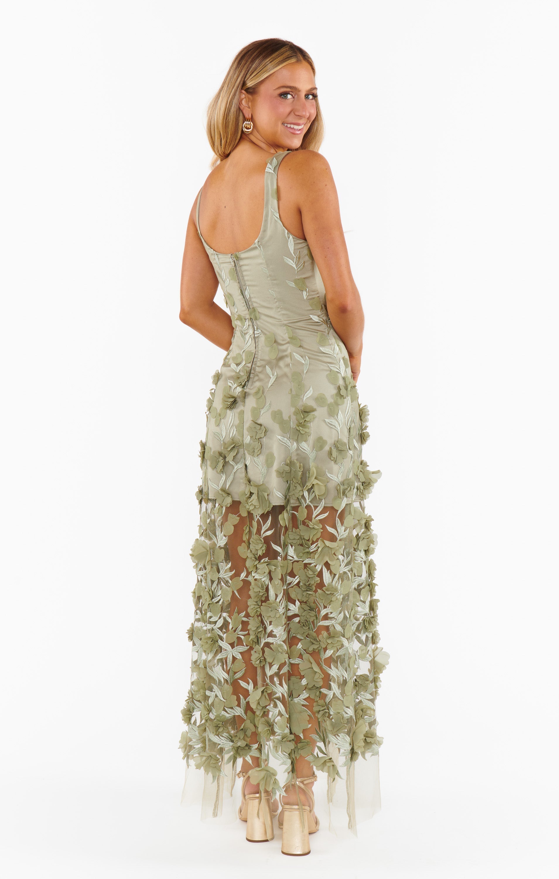 Stephanie Dress ~ Moss Green 3D Floral