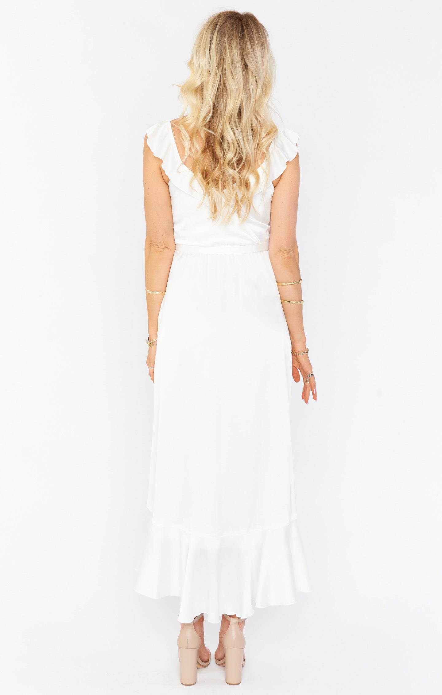 Samantha Ruffle Wrap Dress ~ Ivory Luxe Satin