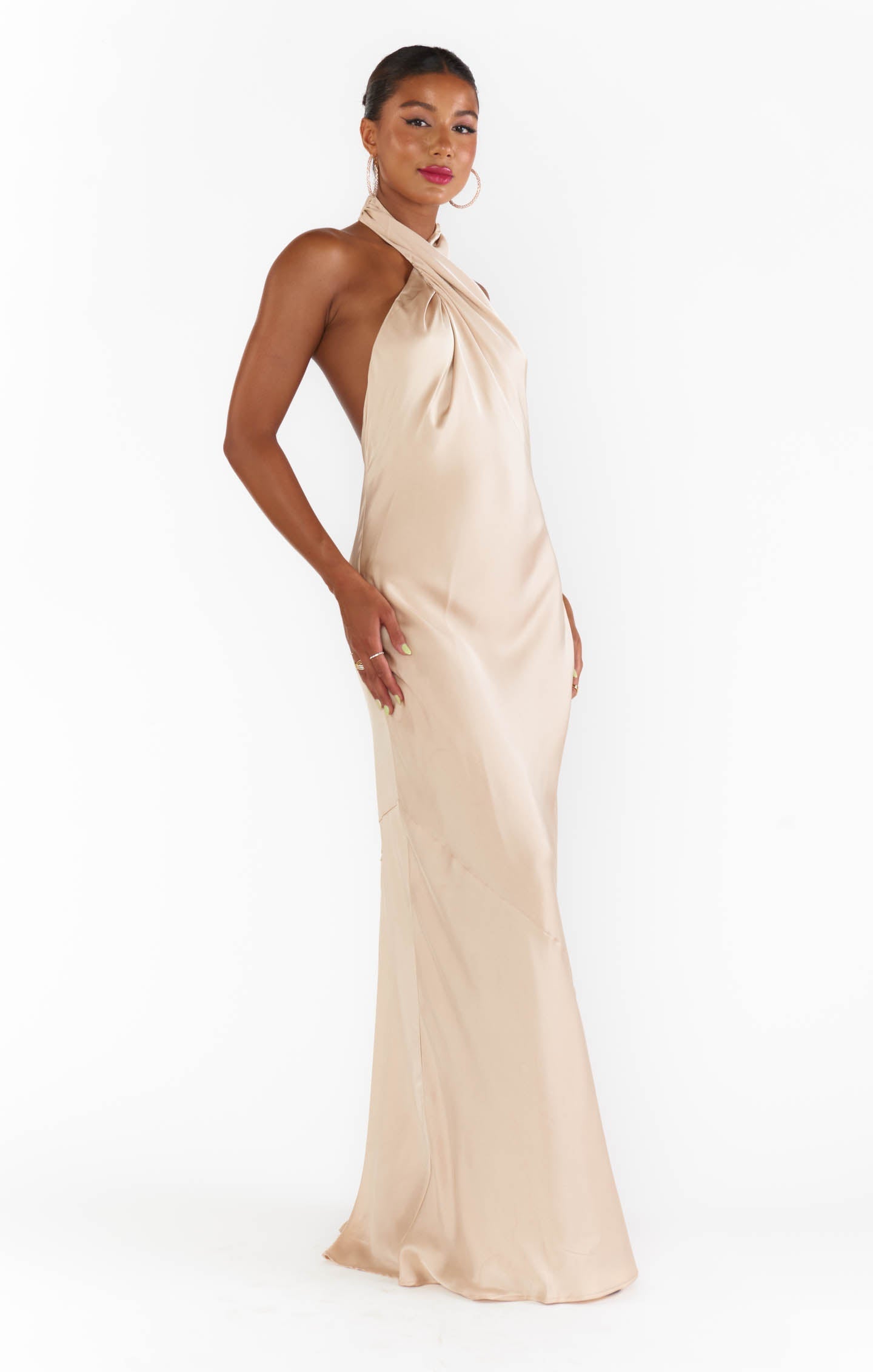 Jasmine Halter Maxi Dress ~ Champagne Luxe Satin
