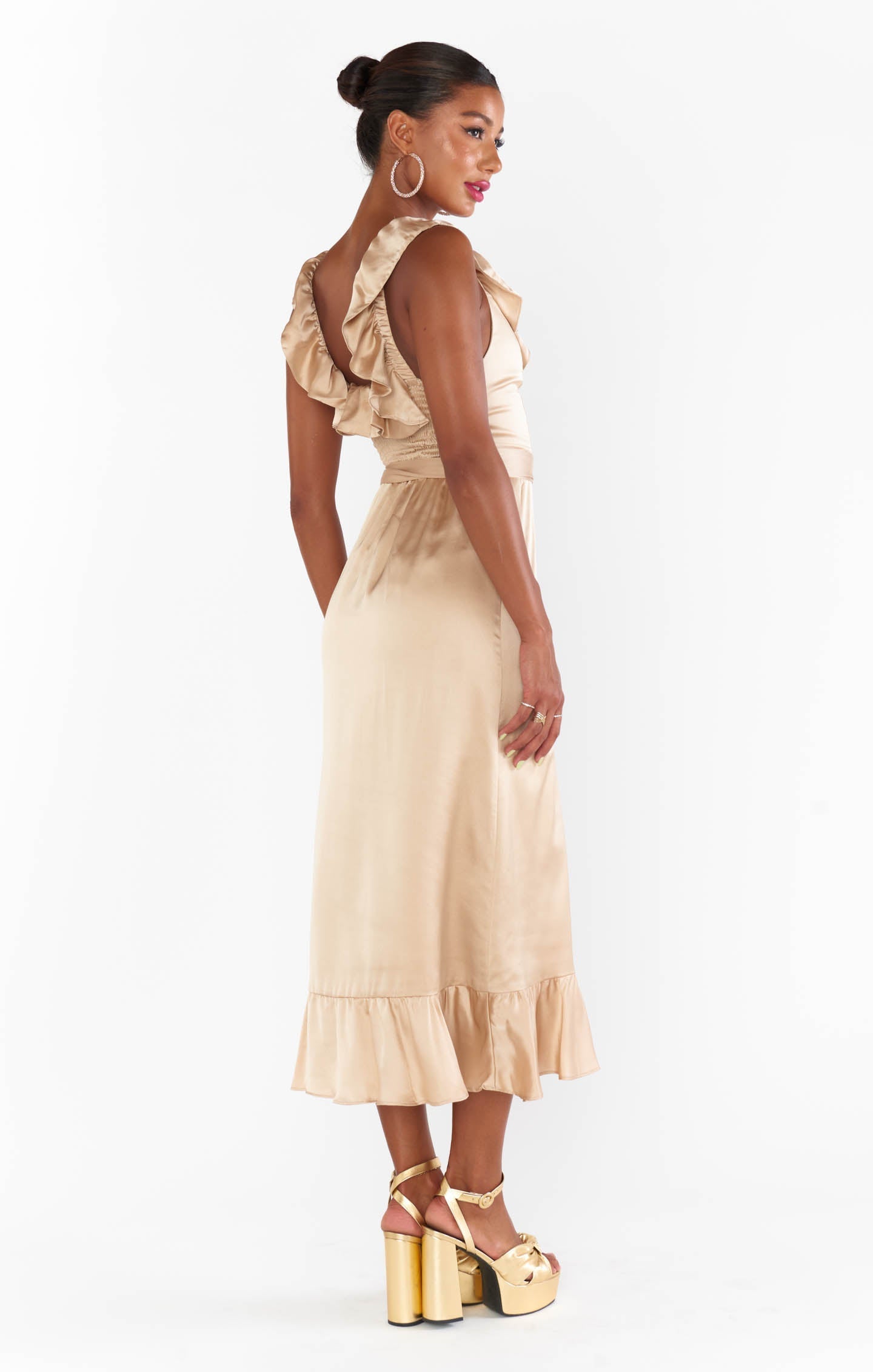 Alexis Midi Dress ~ Champagne Luxe Satin