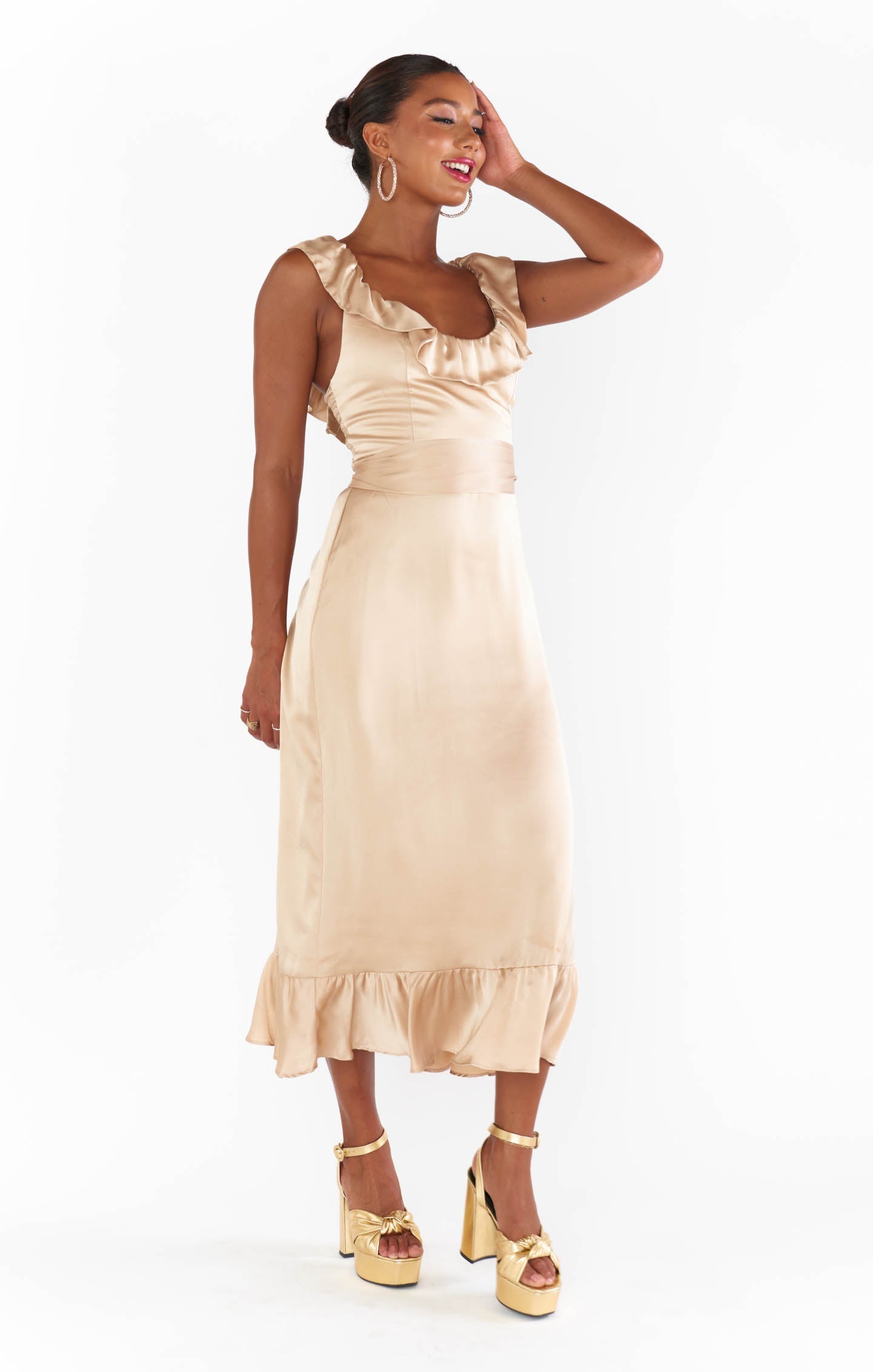 Alexis Midi Dress ~ Champagne Luxe Satin