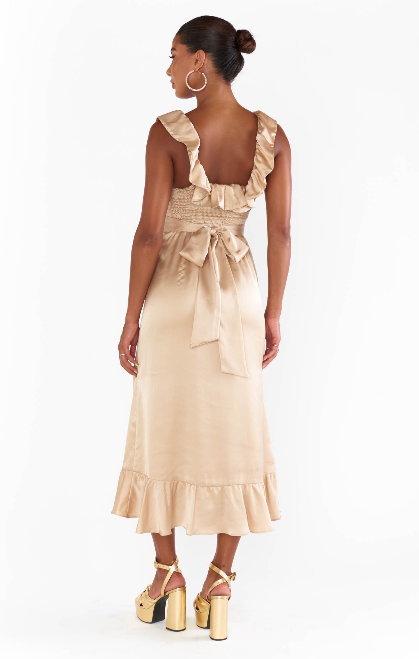 Alexis Midi Dress ~ Champagne Luxe Satin