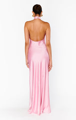 Jasmine Halter Maxi Dress ~ Light Pink Luxe Satin