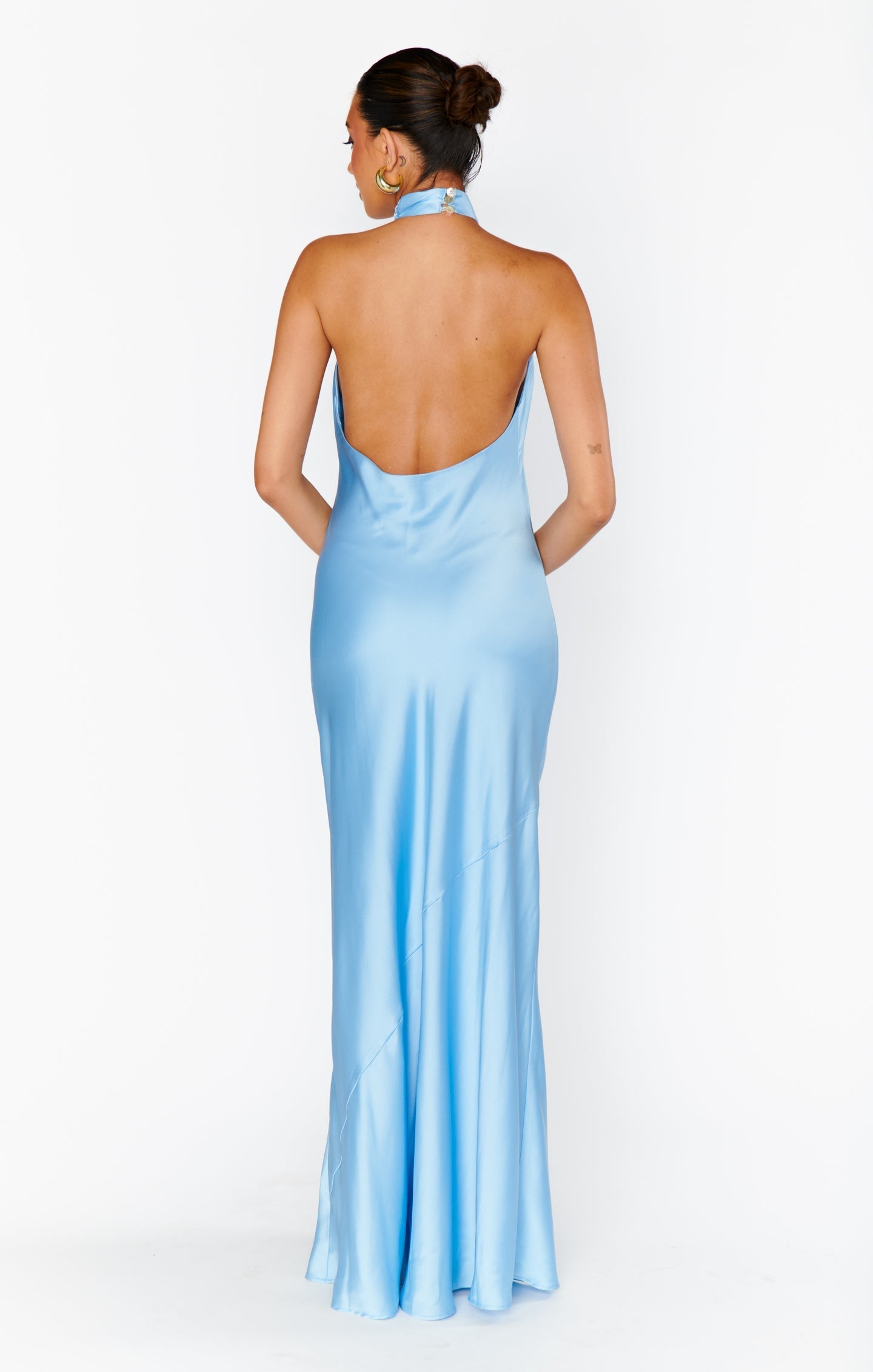 Jasmine Halter Maxi Dress ~ Baby Blue Luxe Satin