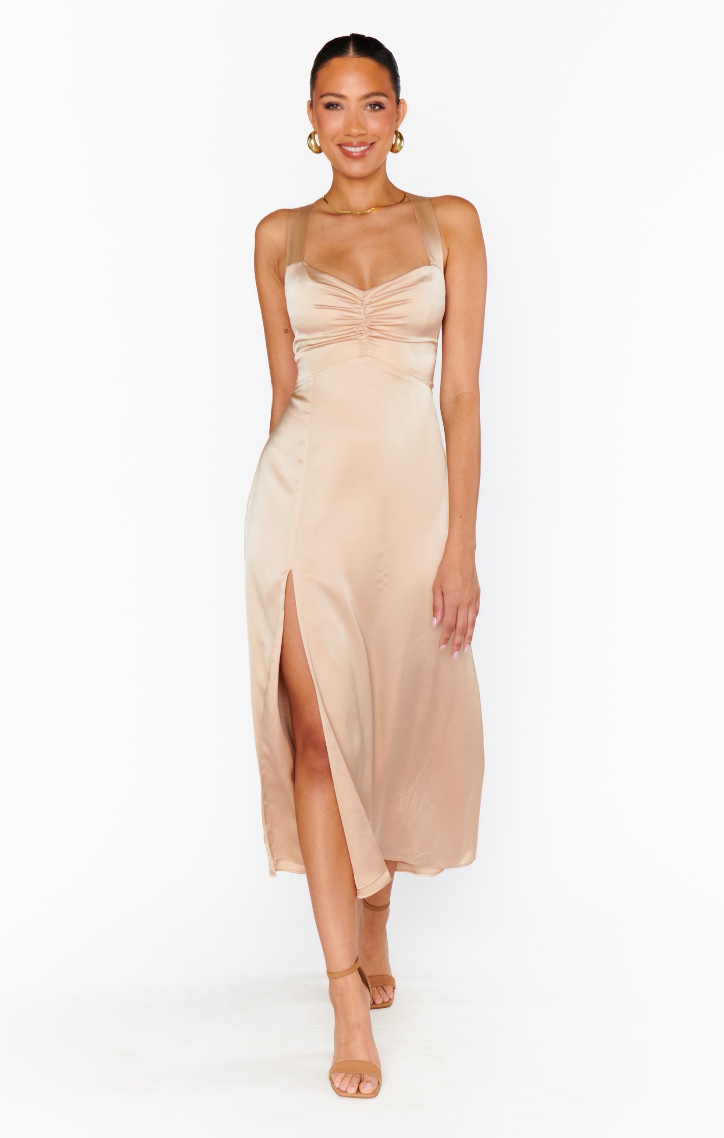 Mina Midi Dress ~ Champagne Luxe Satin