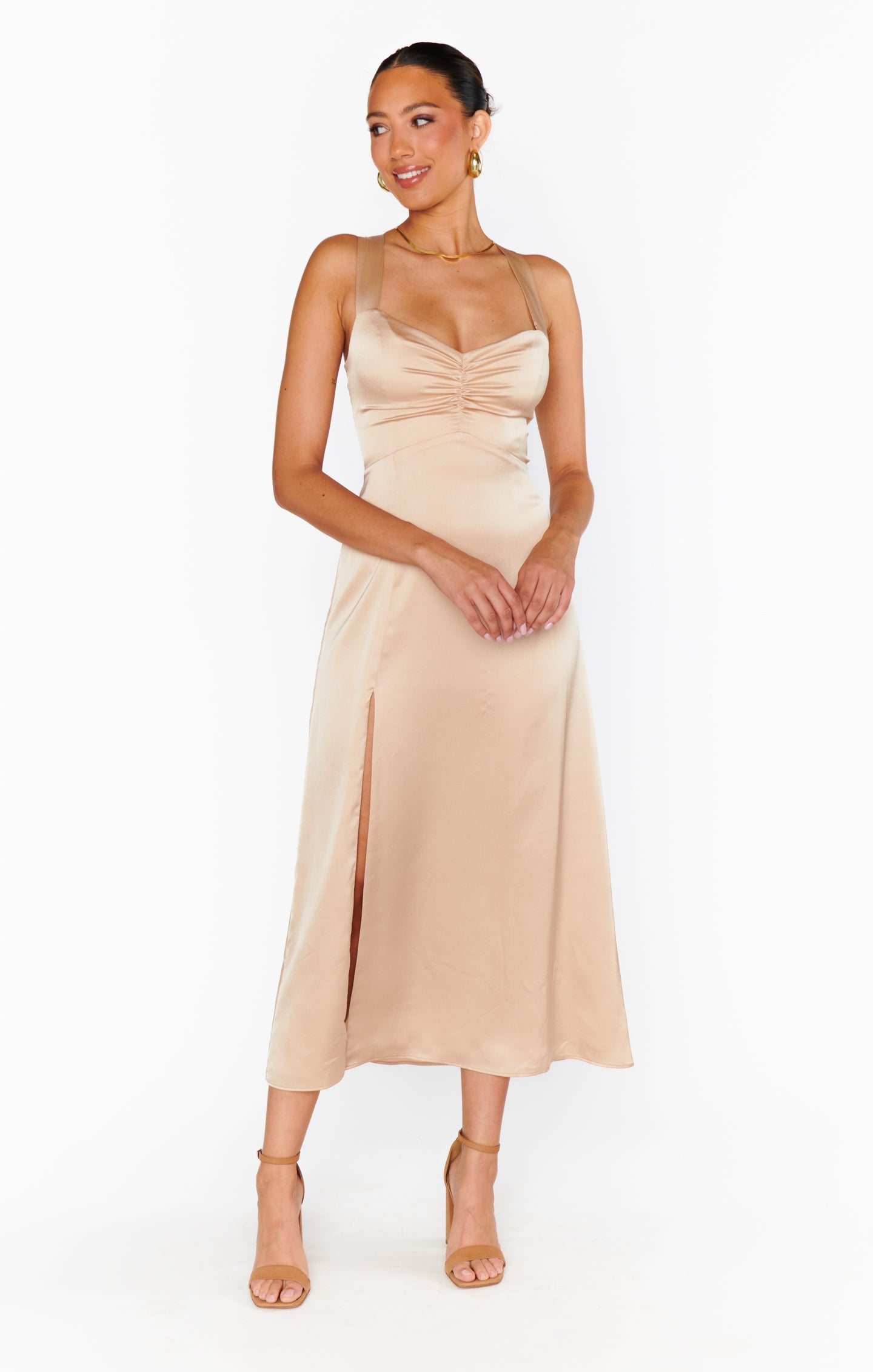 Mina Midi Dress ~ Champagne Luxe Satin