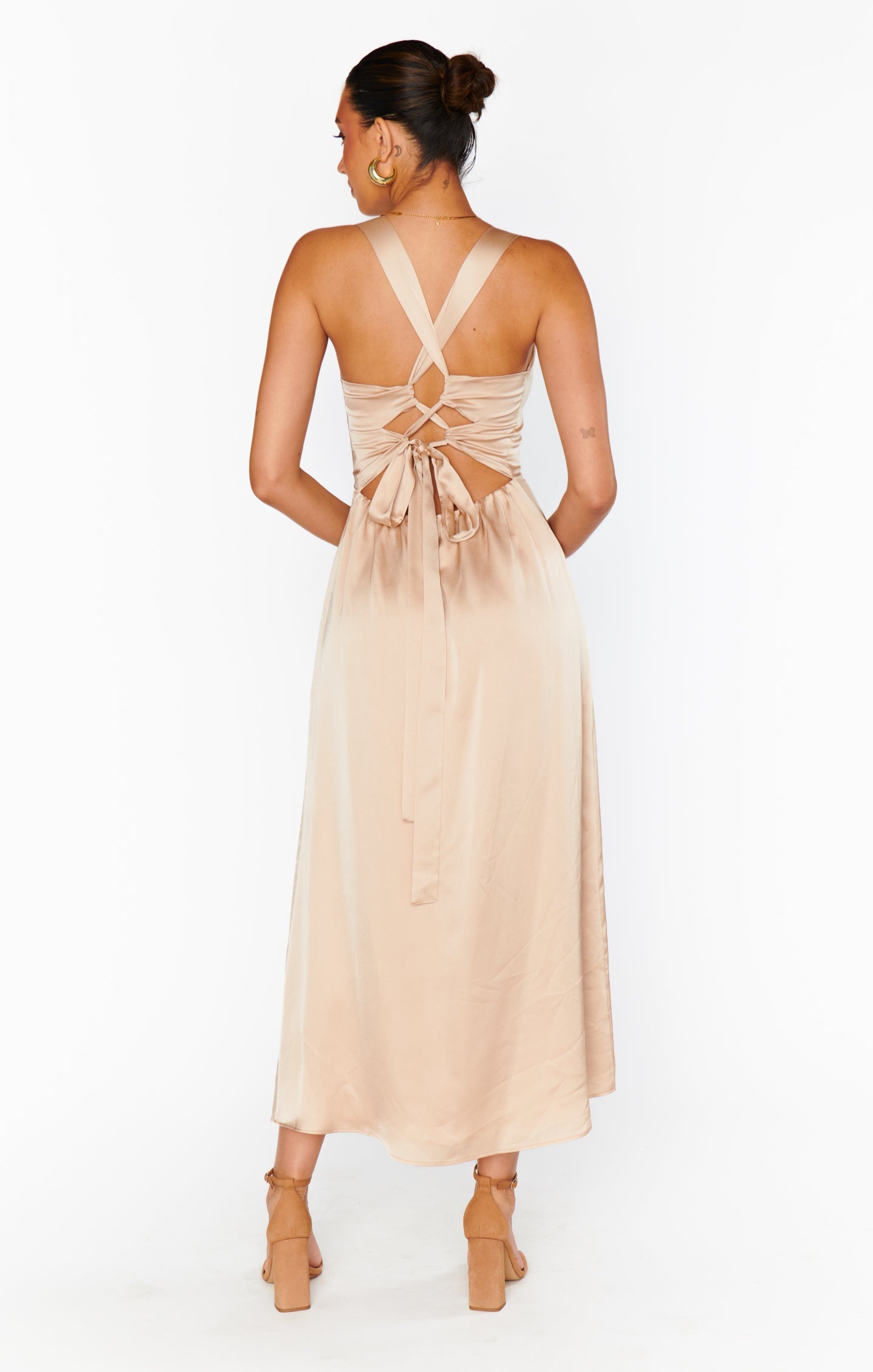 Mina Midi Dress ~ Champagne Luxe Satin