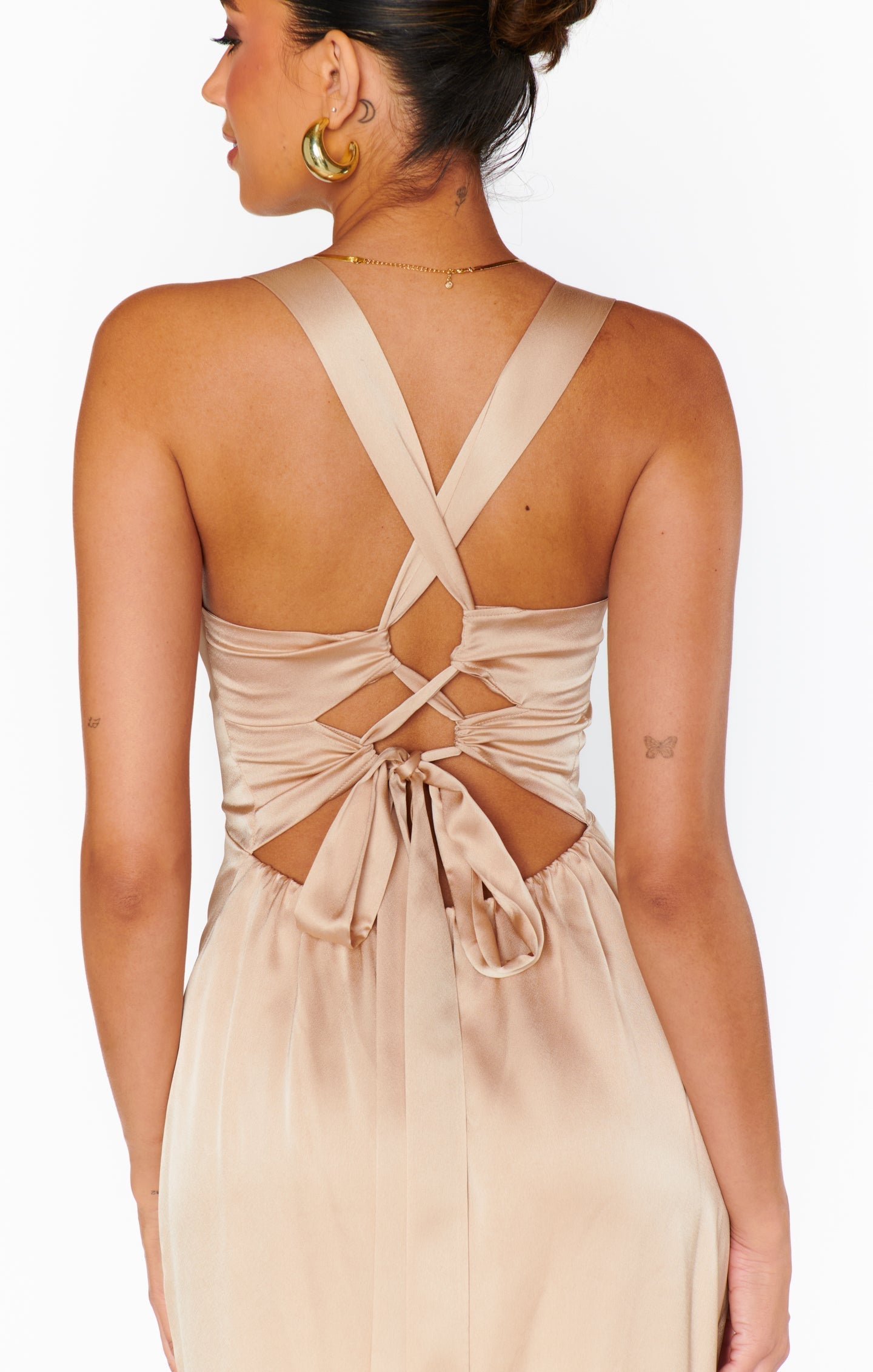 Mina Midi Dress ~ Champagne Luxe Satin