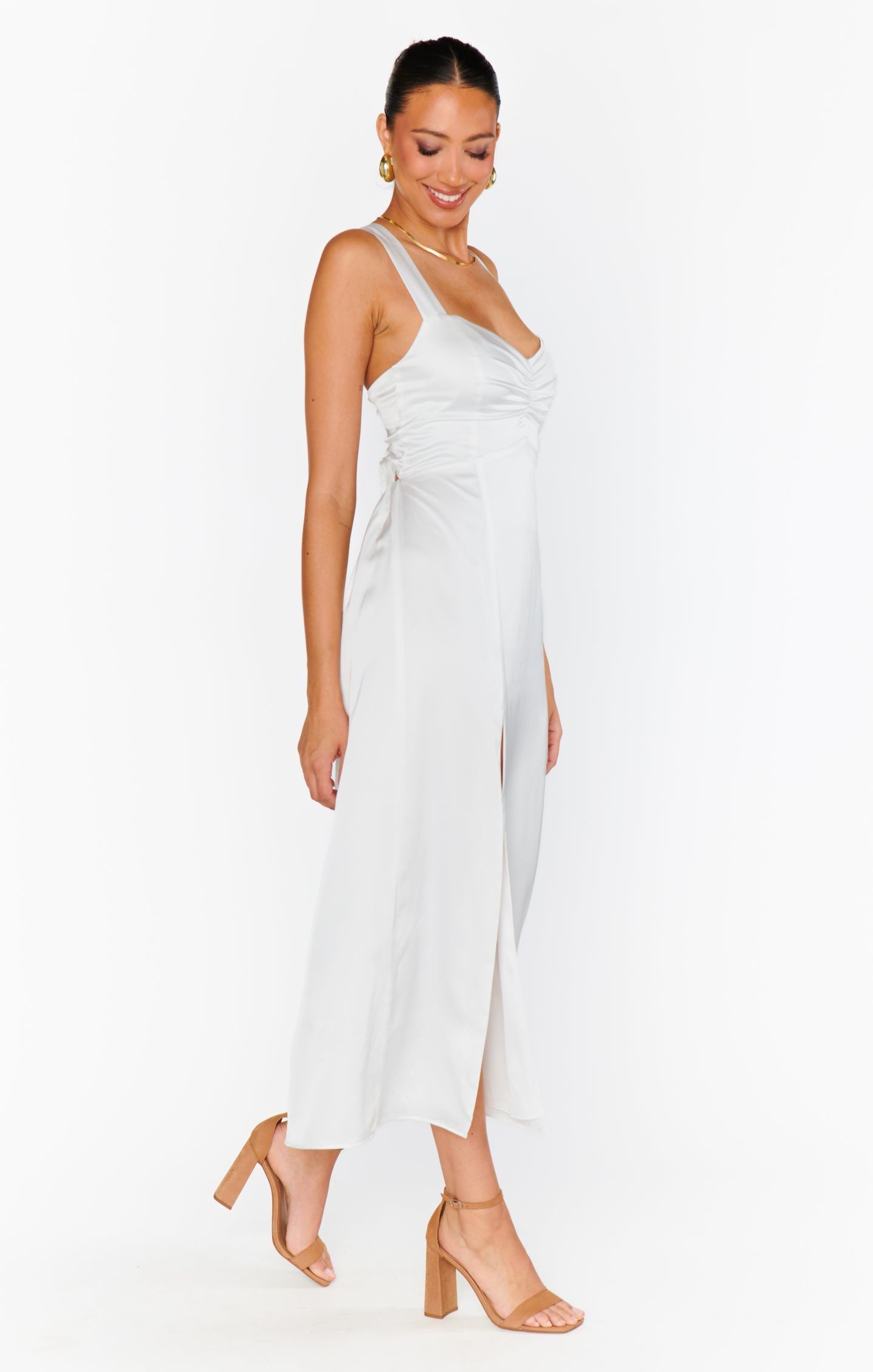 Mina Midi Dress ~ Ivory Luxe Satin