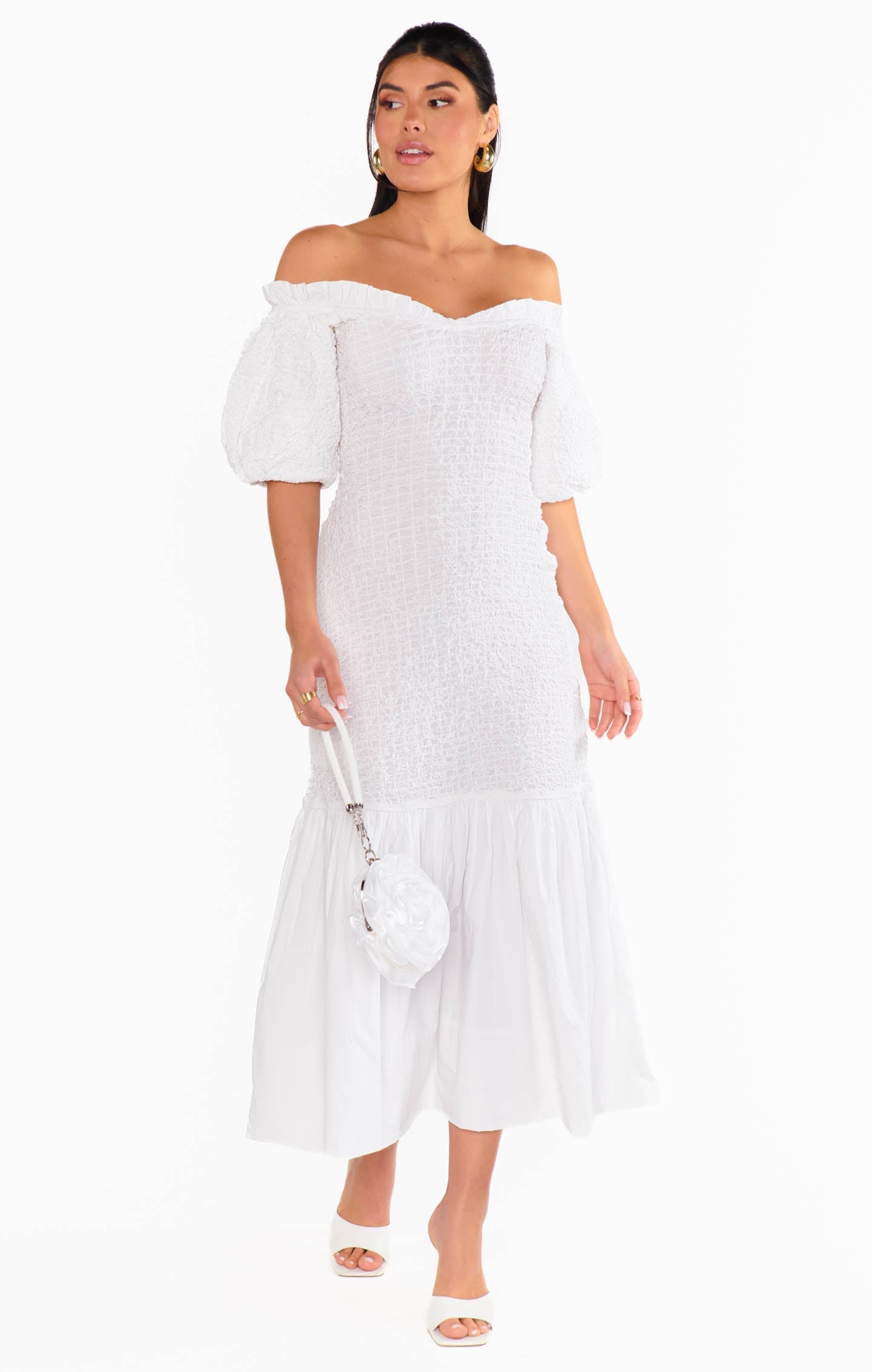 Rom Com Midi Dress ~ White Texture Stretch