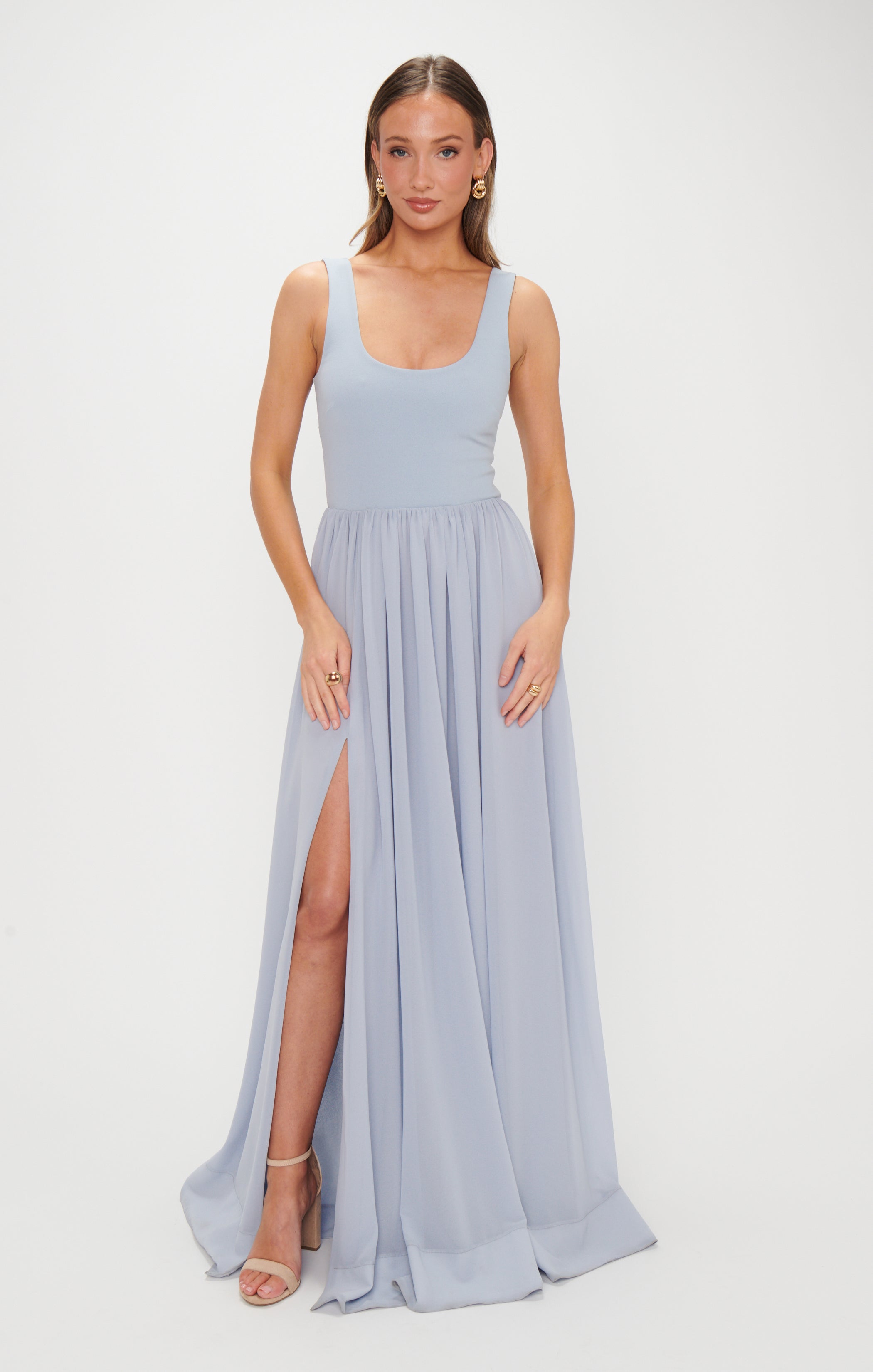 Harper Maxi Dress ~ Steel Blue Chiffon