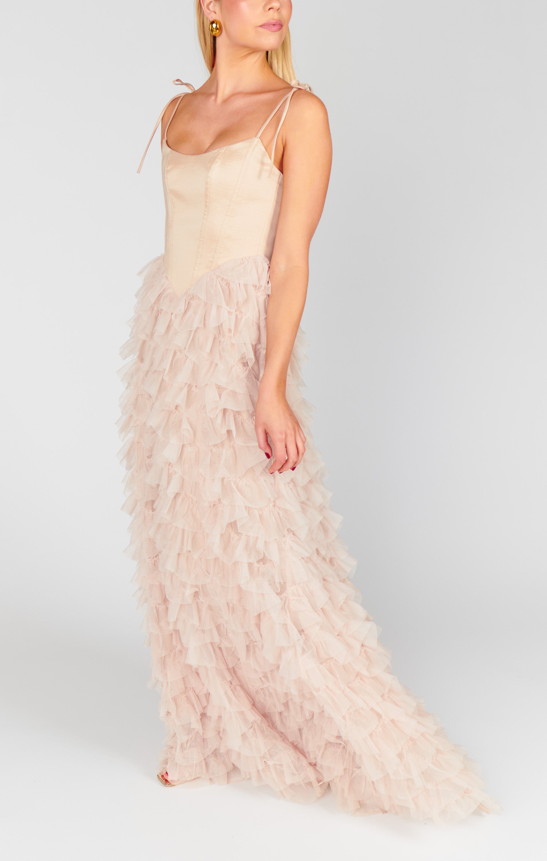 Francesca Maxi Dress ~ Champagne Tulle Ruffle