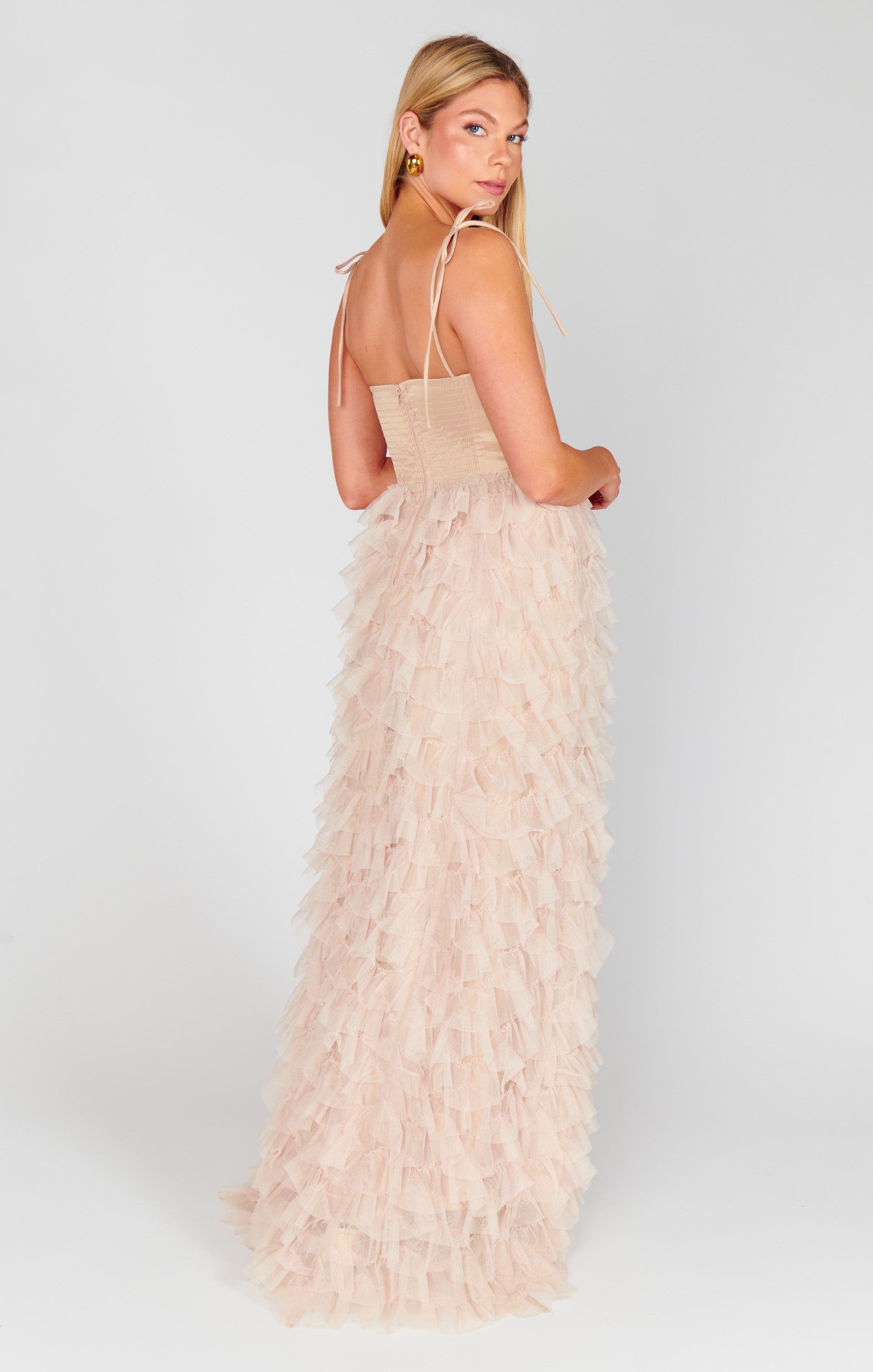 Francesca Maxi Dress ~ Champagne Tulle Ruffle