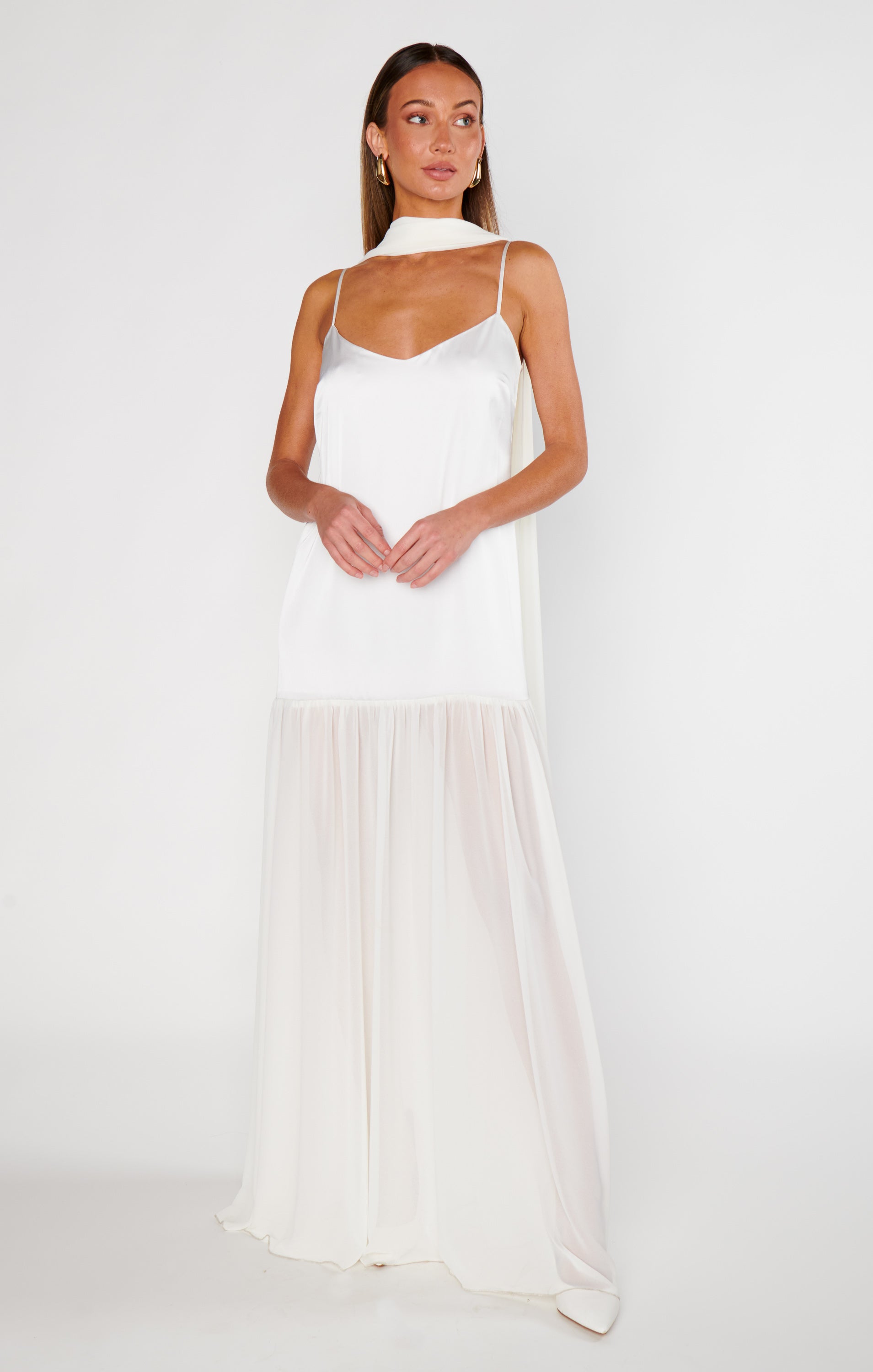 Dalia Maxi Dress ~ Ivory Luxe Satin