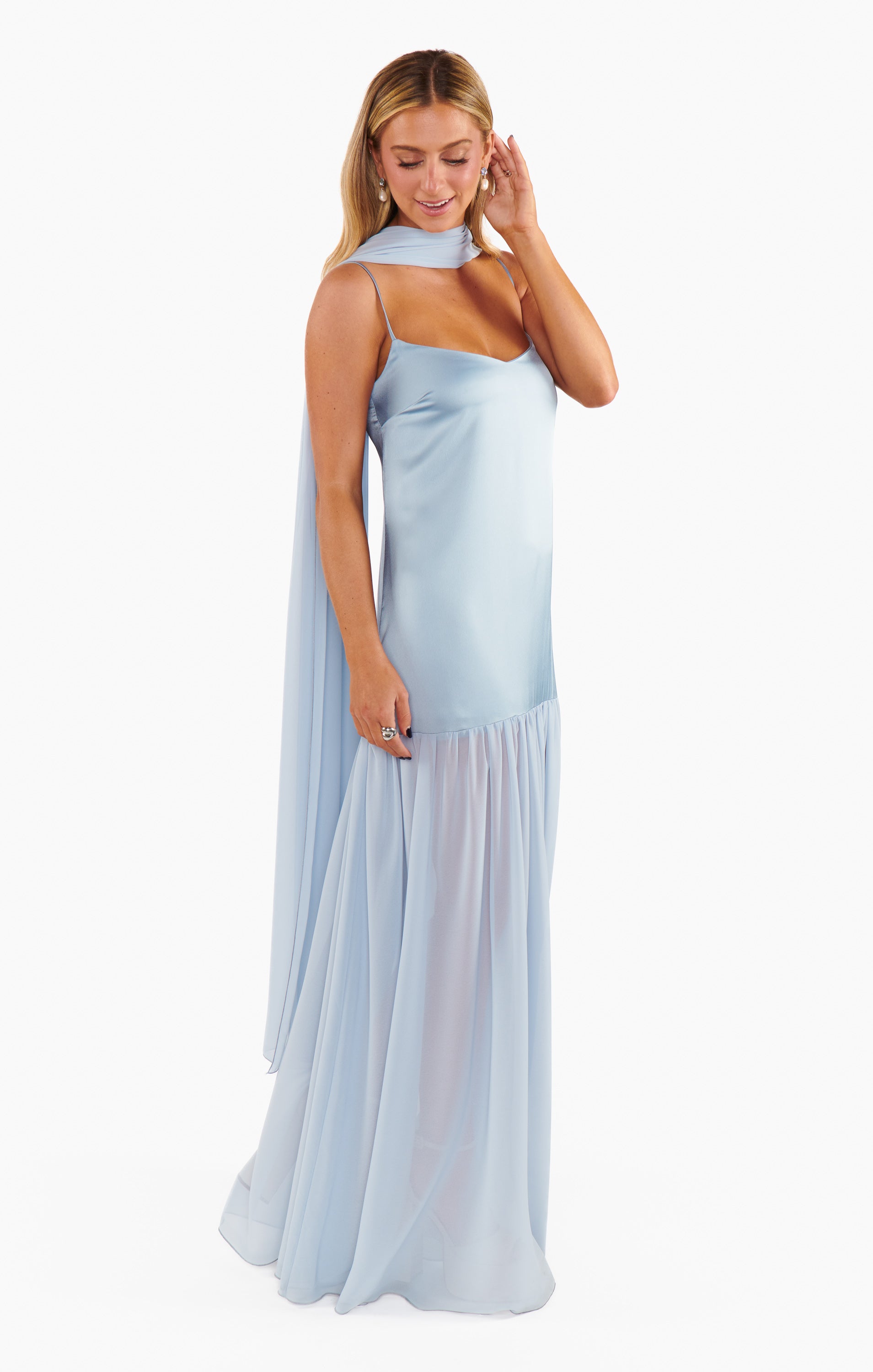 Dalia Maxi Dress ~ Steel Blue Luxe Satin
