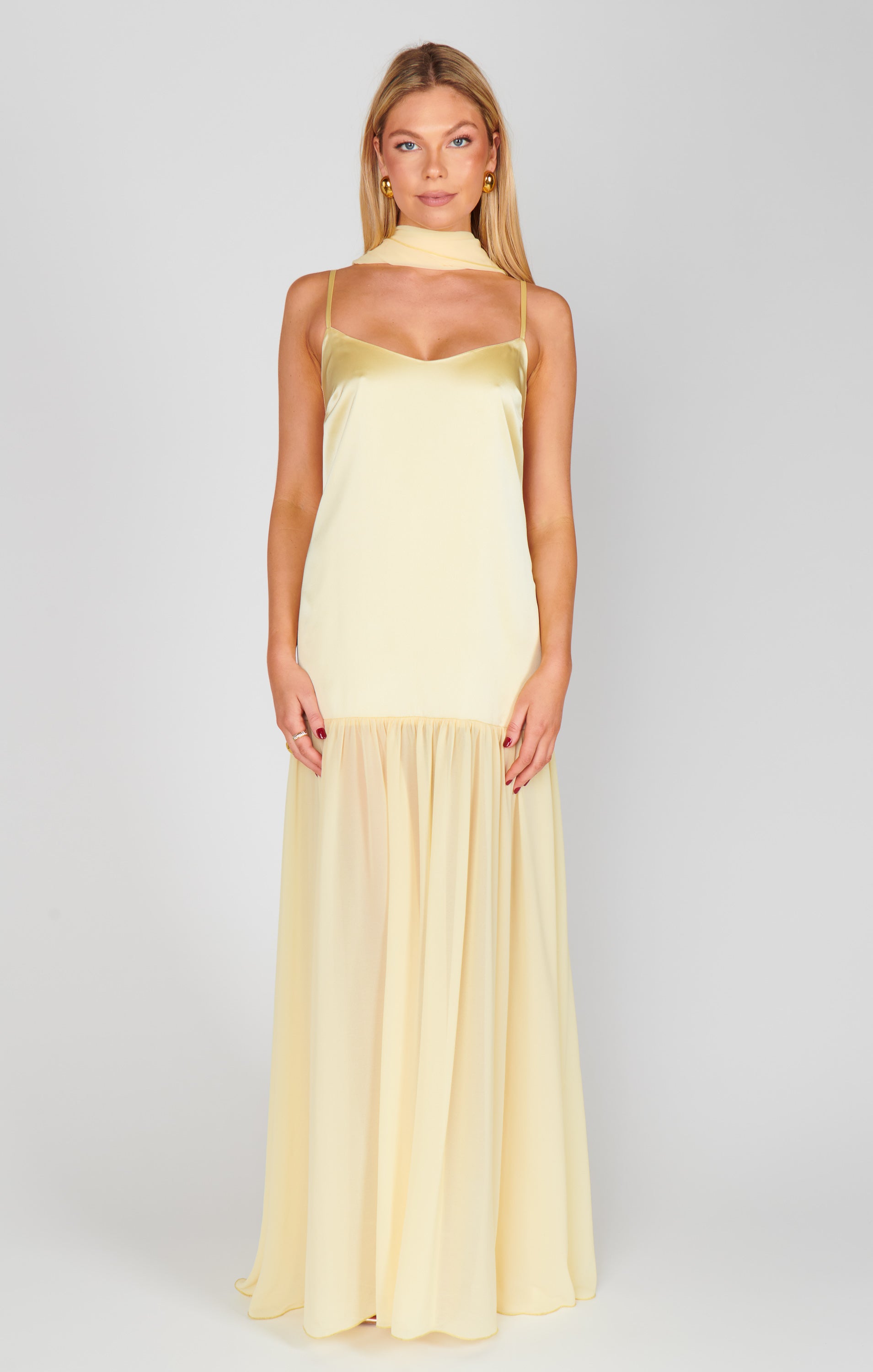 Dalia Maxi Dress ~ Pale Yellow Luxe Satin