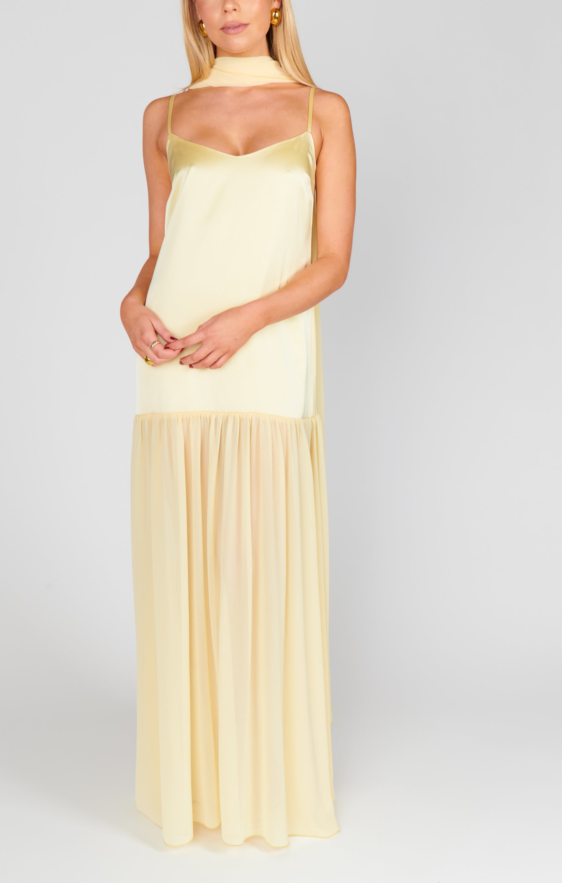 Dalia Maxi Dress ~ Pale Yellow Luxe Satin