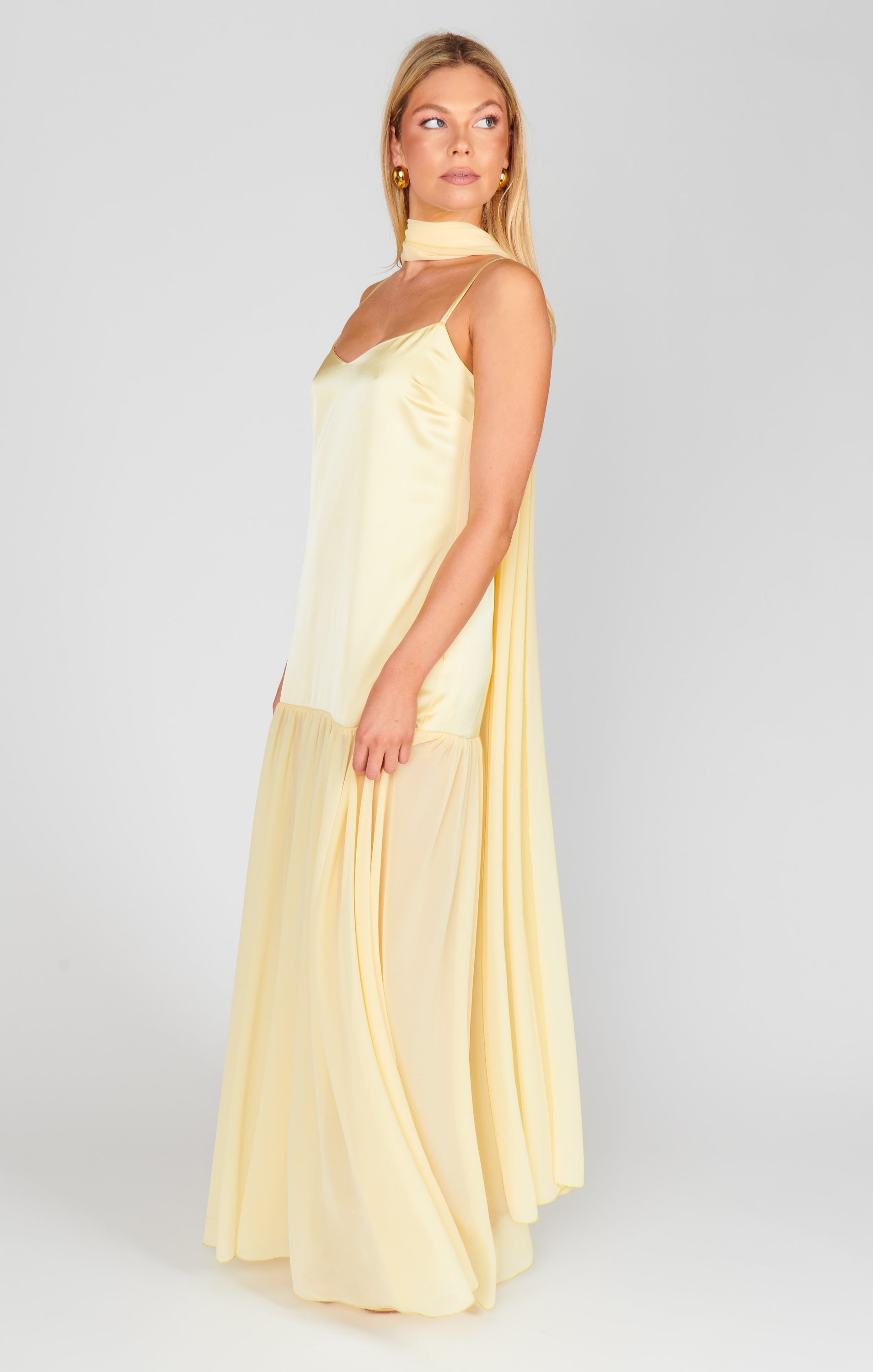 Dalia Maxi Dress ~ Pale Yellow Luxe Satin