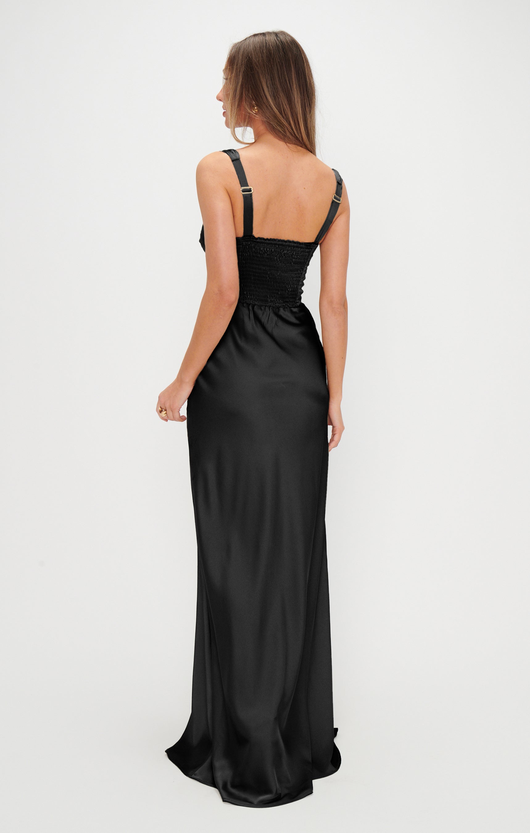 Lana Maxi Dress ~ Black Luxe Satin