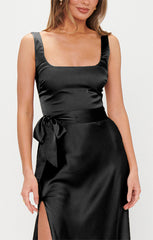 Lana Maxi Dress ~ Black Luxe Satin