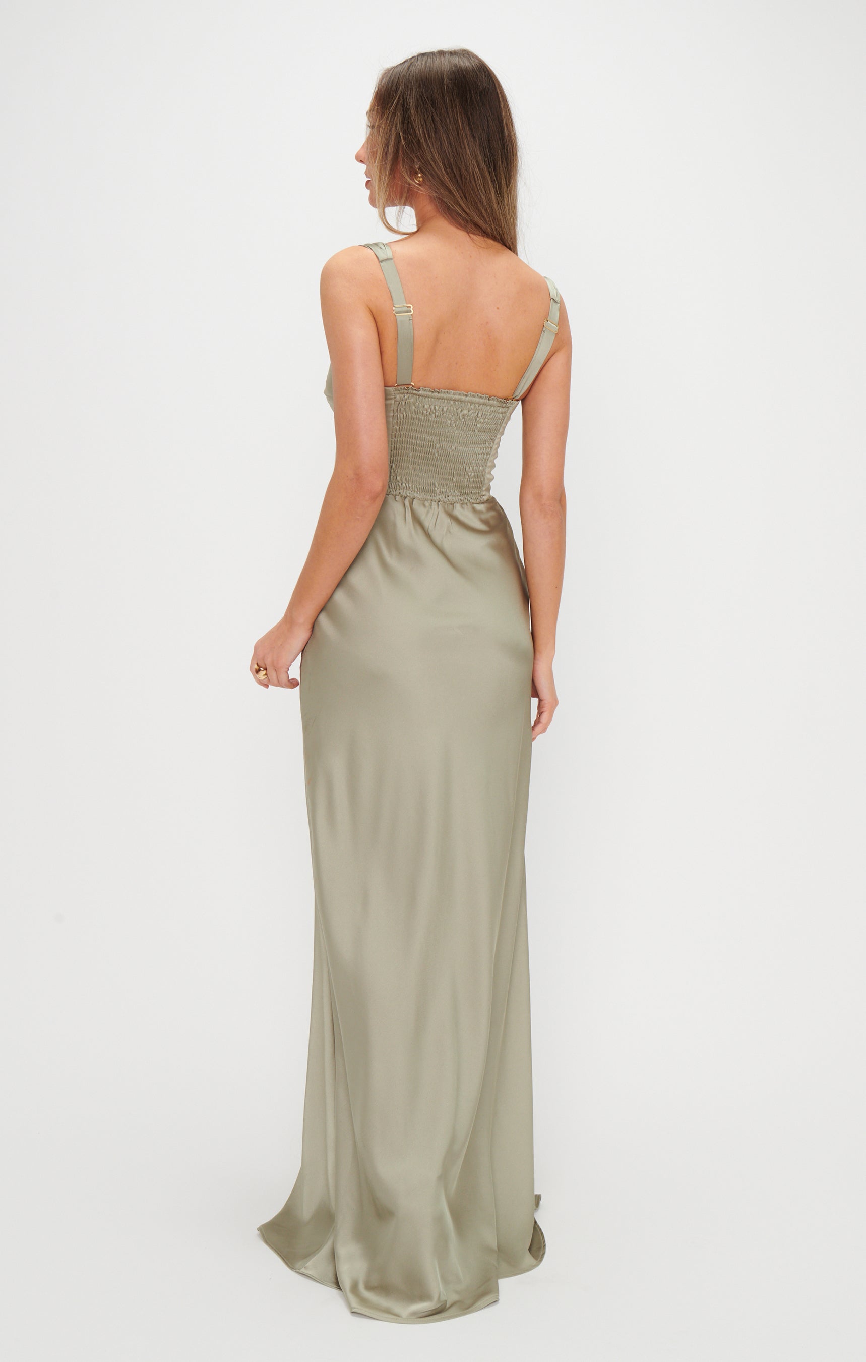 Lana Maxi Dress ~ Moss Green Luxe Satin
