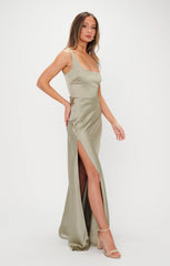 Lana Maxi Dress ~ Moss Green Luxe Satin
