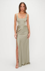 Lana Maxi Dress ~ Moss Green Luxe Satin