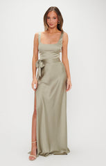 Lana Maxi Dress ~ Moss Green Luxe Satin