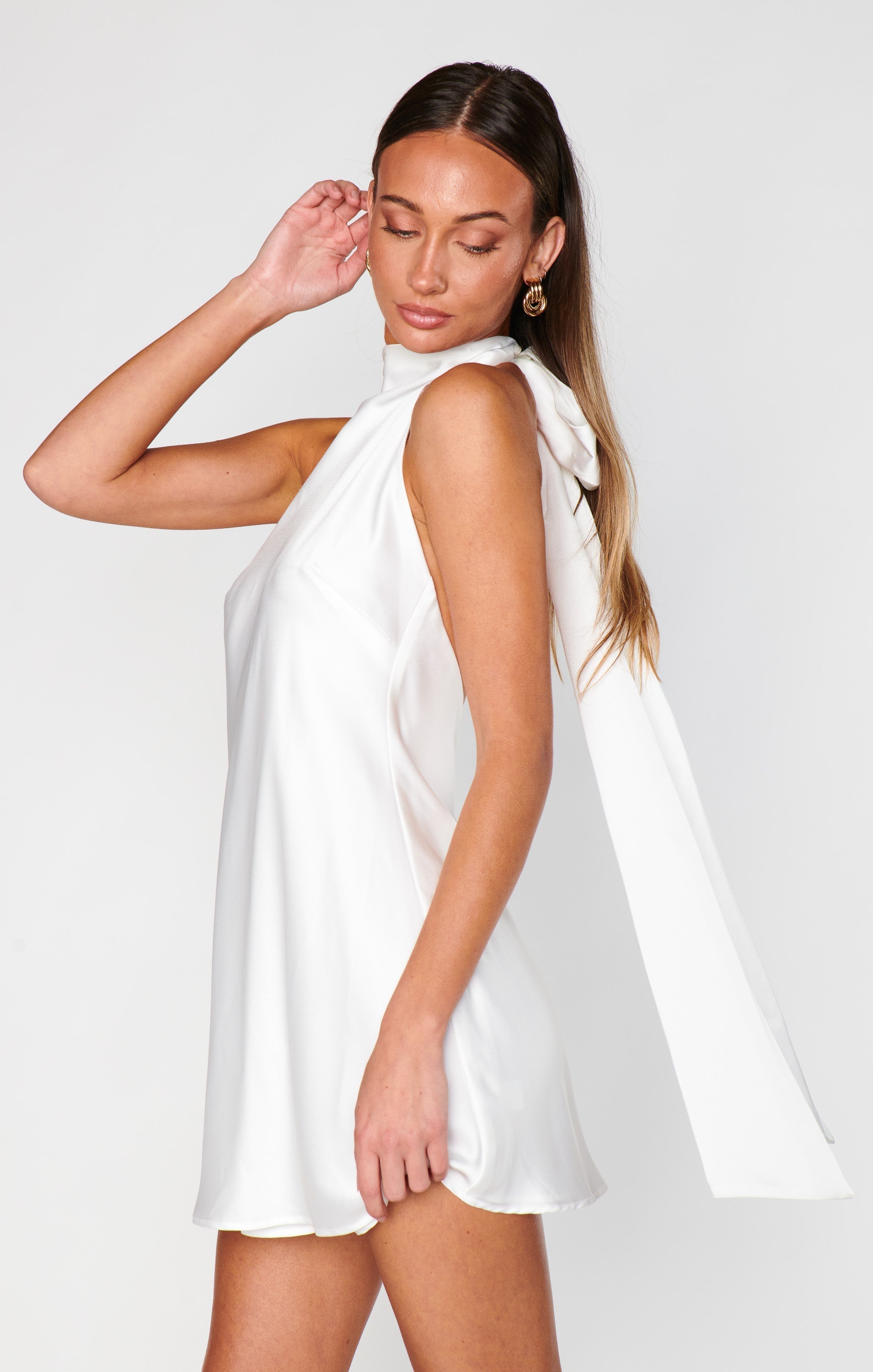 Lisa Mini Dress ~ Ivory Luxe Satin