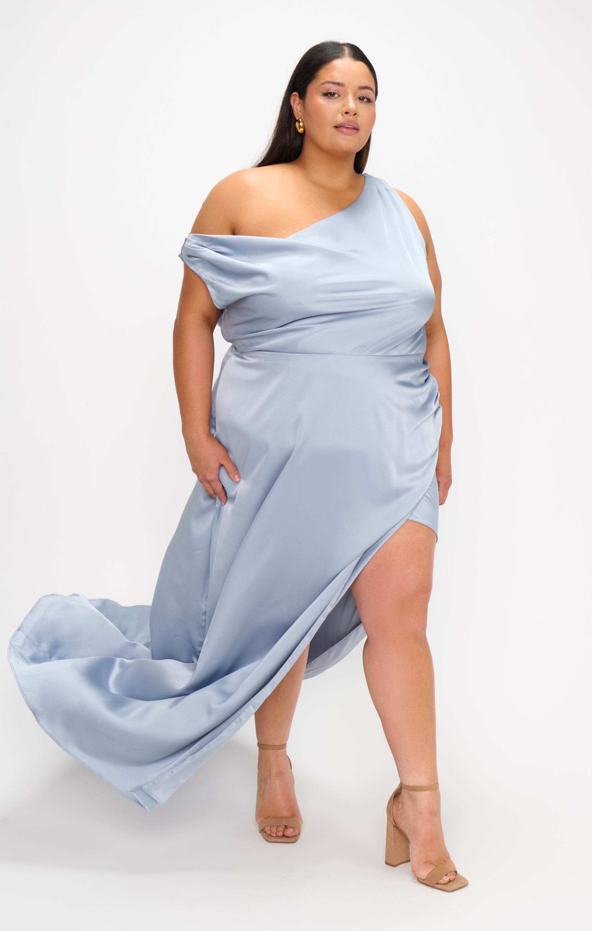 Jodie Dress ~ Steel Blue Luxe Satin