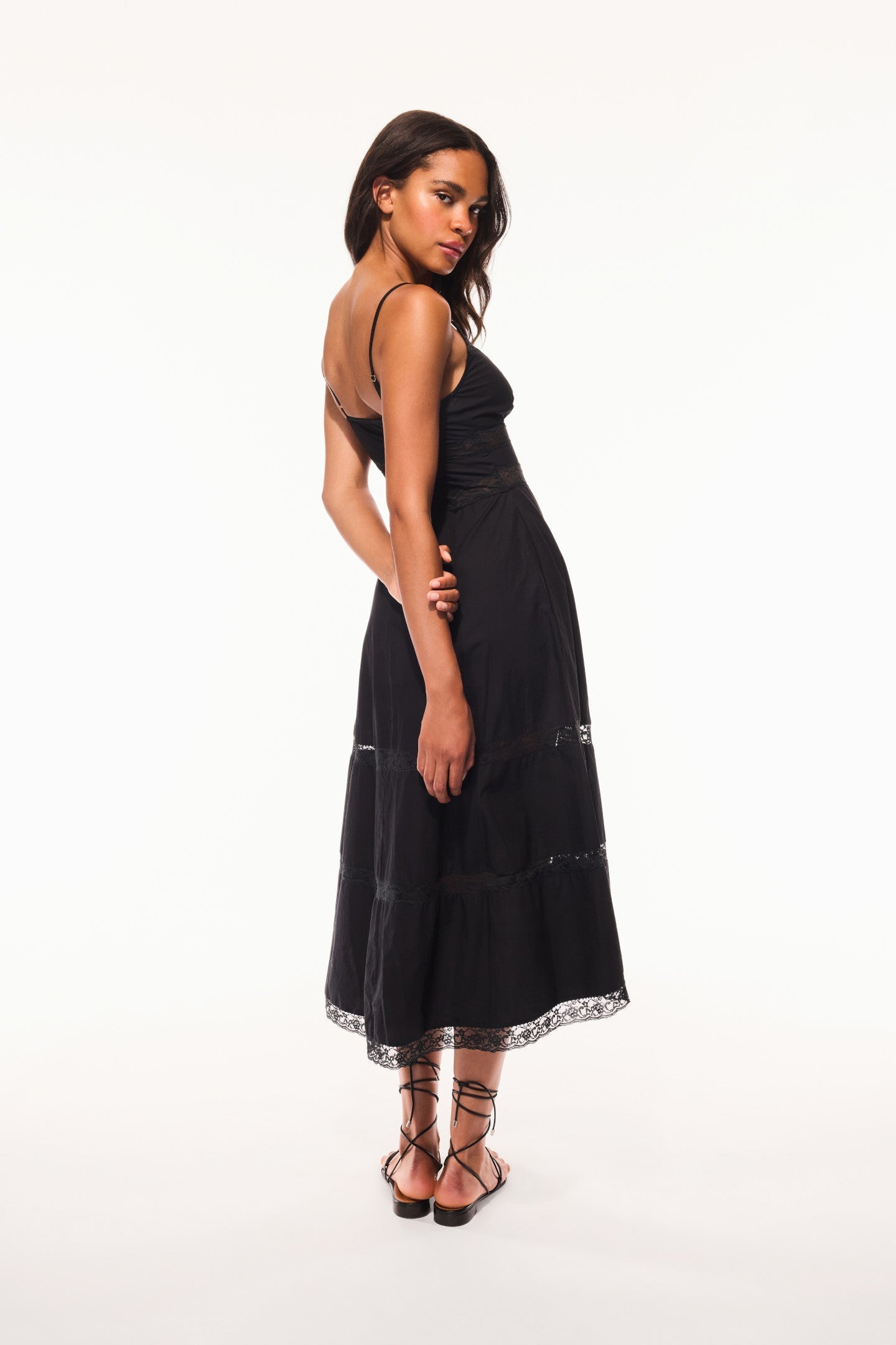 Catryn Lace Bow Cotton Midi Dress