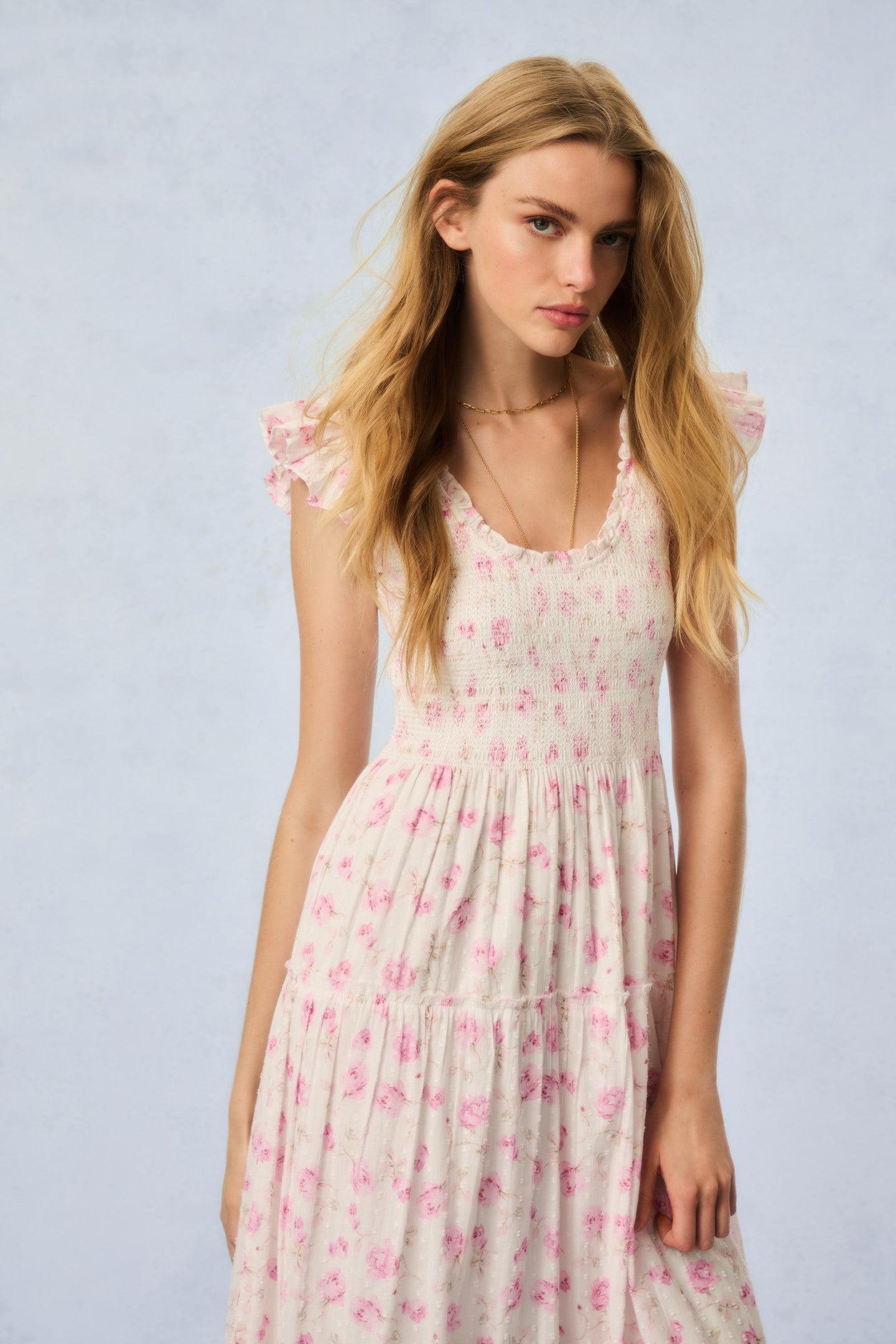 Chessie Fragrance Print Cotton Maxi Dress - STERLING DUSK