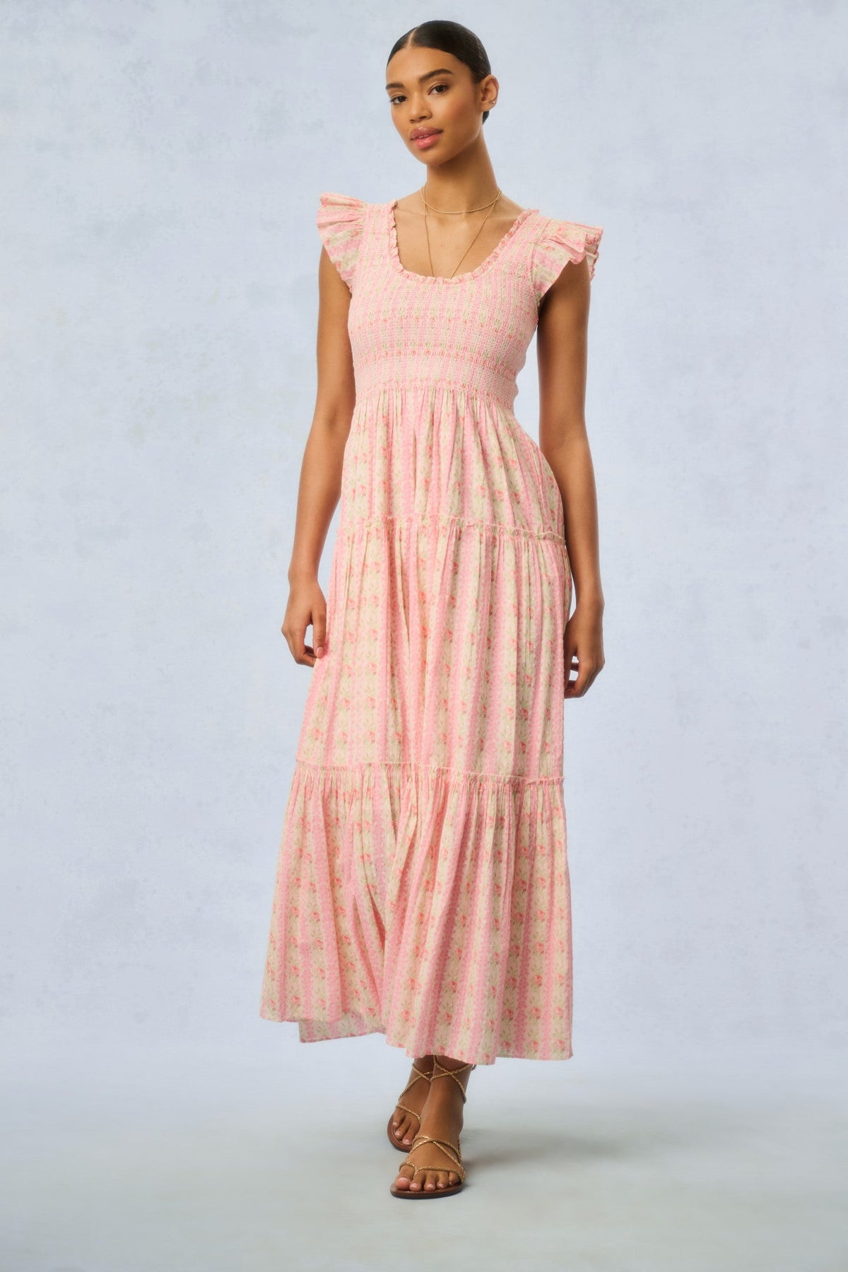 Chessie Fragrance Print Cotton Maxi Dress - STRAWBERRY MACAROON