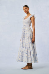 Chessie Fragrance Print Cotton Maxi Dress - WHISPER BLUE