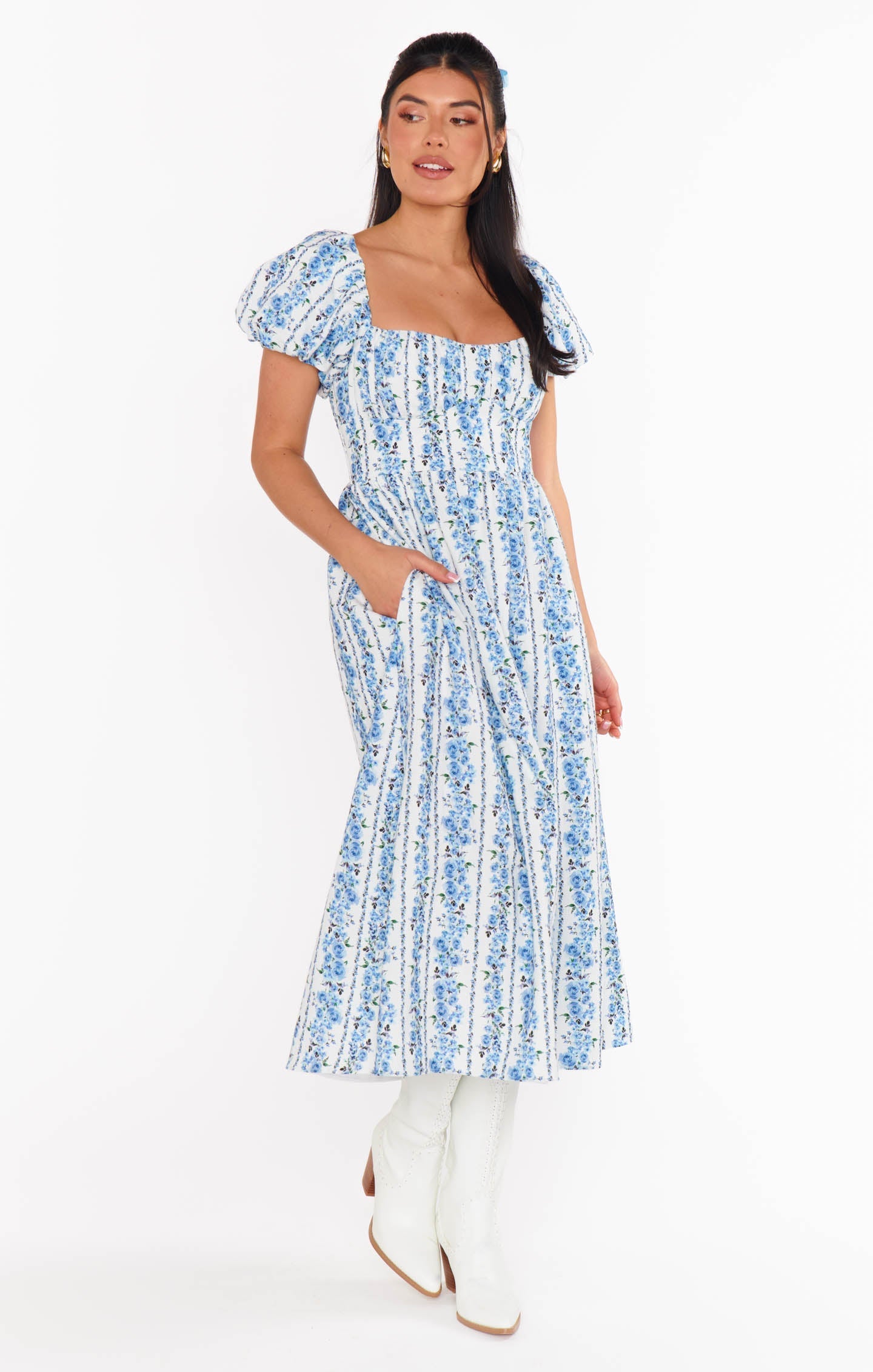 Belle Midi Dress ~ Blue Bliss Stripe