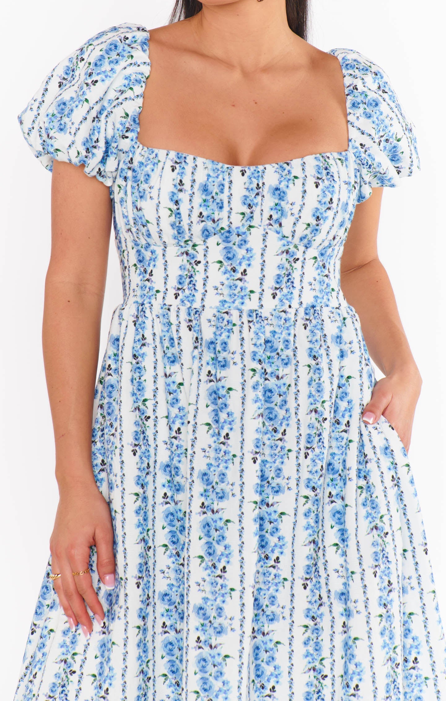 Belle Midi Dress ~ Blue Bliss Stripe
