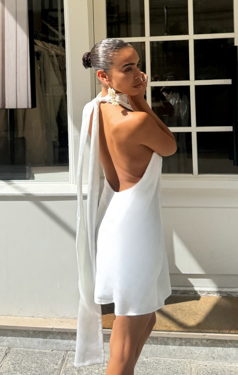 Lisa Mini Dress ~ Ivory Luxe Satin