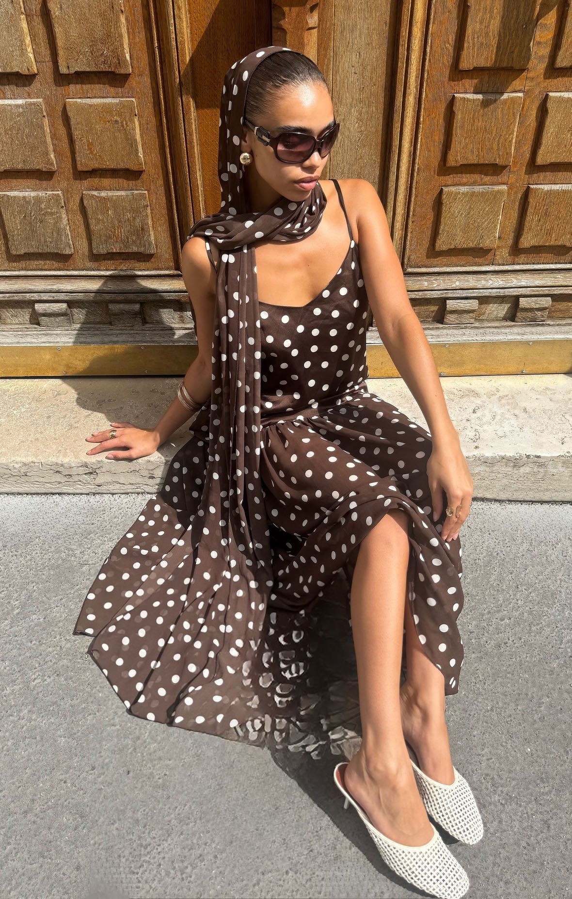 Dalia Maxi Dress ~ Chocolate Brown Polka Dot