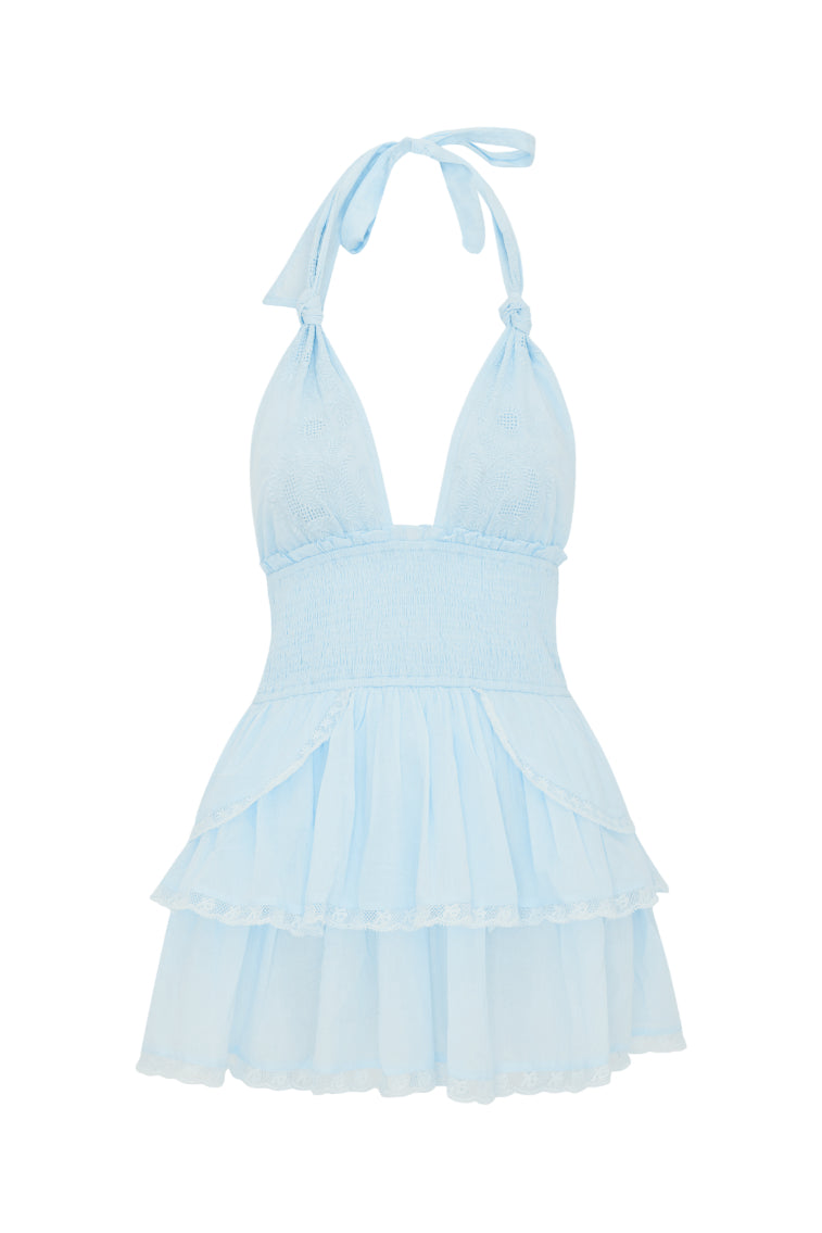 Deanna Heritage Halter Mini Dress - BLUE