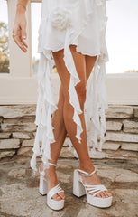 Ramona Ruffle Dress ~ White Silky Crepe