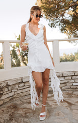 Ramona Ruffle Dress ~ White Silky Crepe